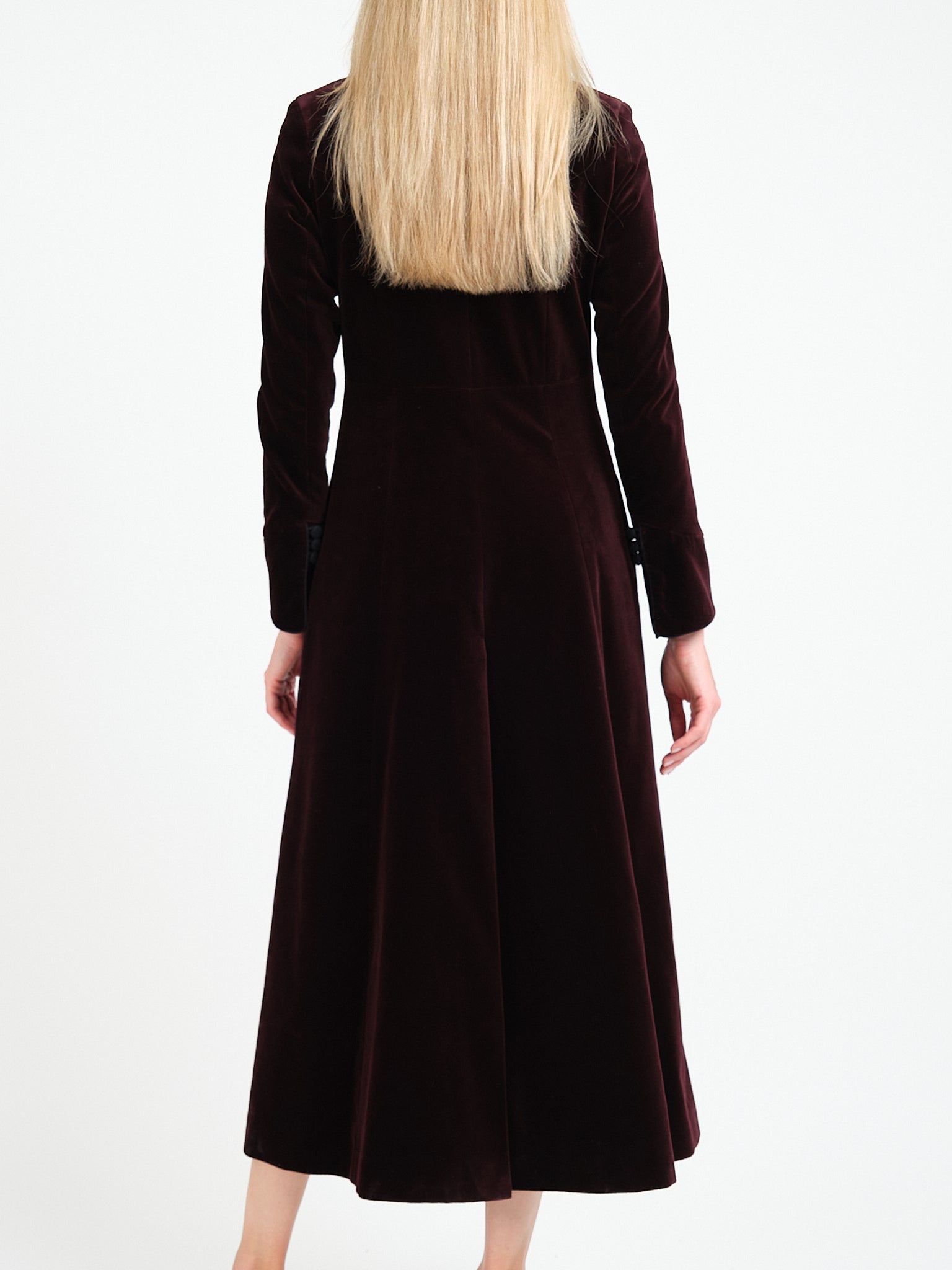 Long Swing Coat Claret Plain Cotton Velvet