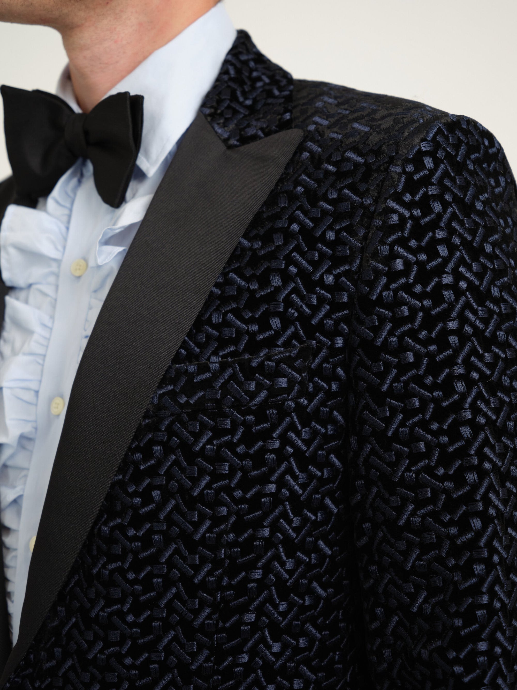 Midnight Black Nene Wide Lapel Dinner Jacket — fabric detail
