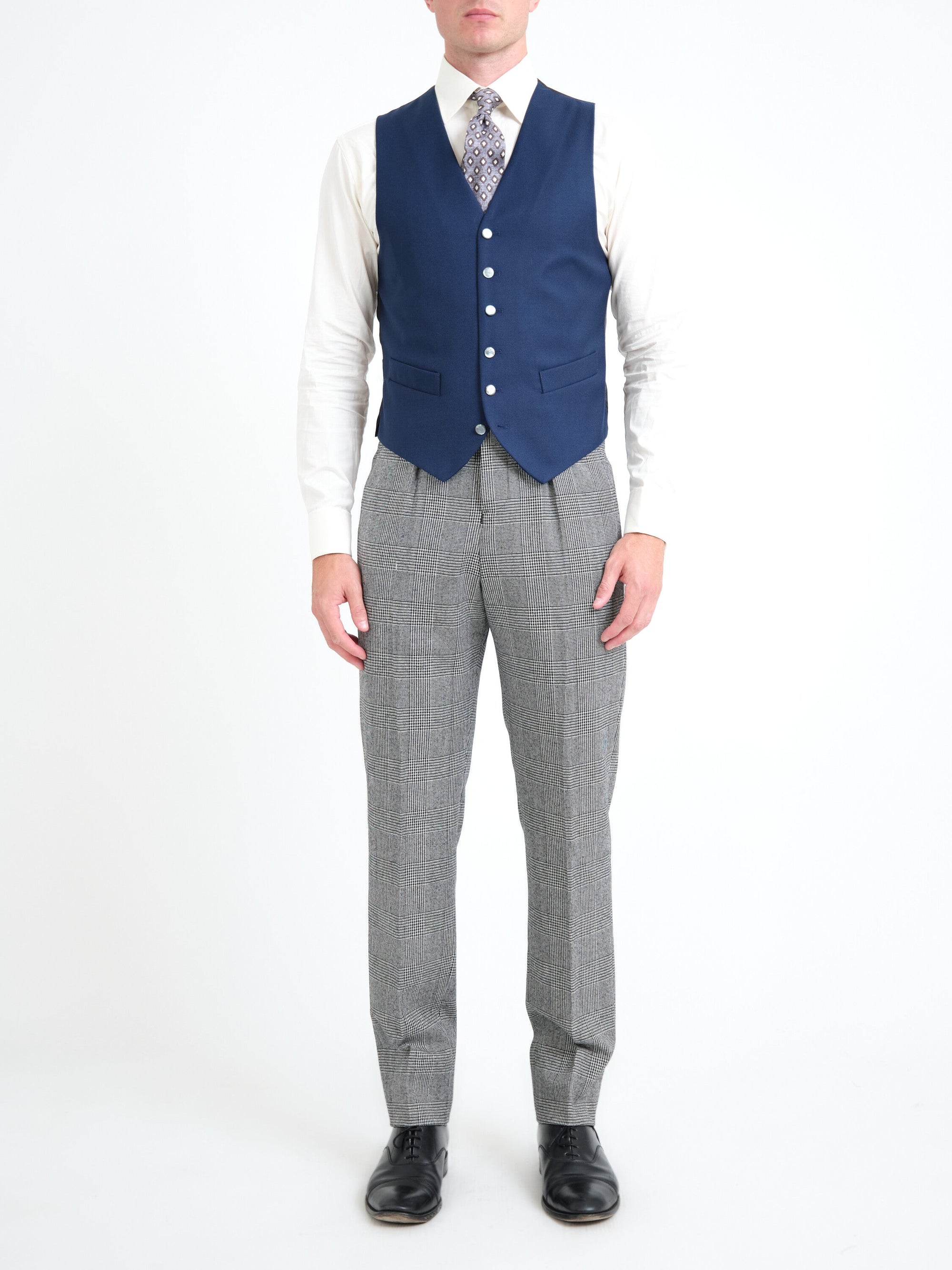 Navy Gabardine Single Breasted Waistcoat — front