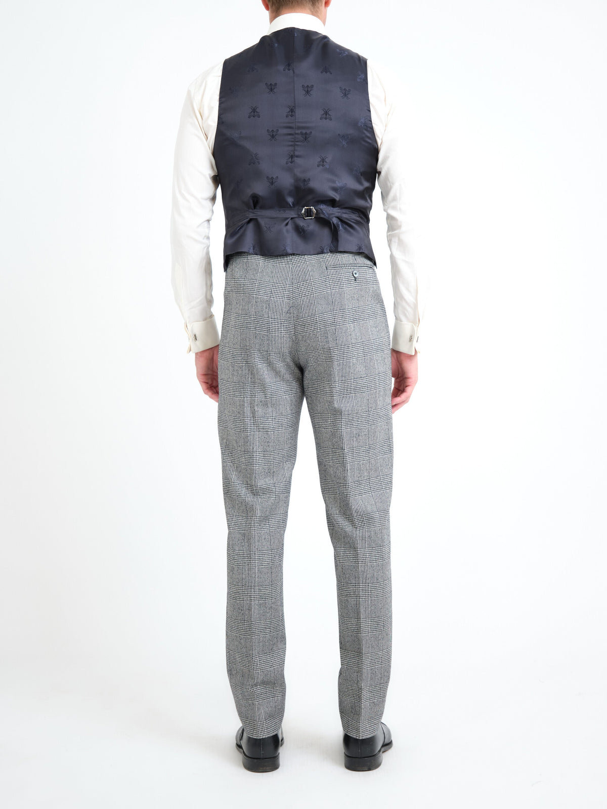 Navy Gabardine Single Breasted Waistcoat — back
