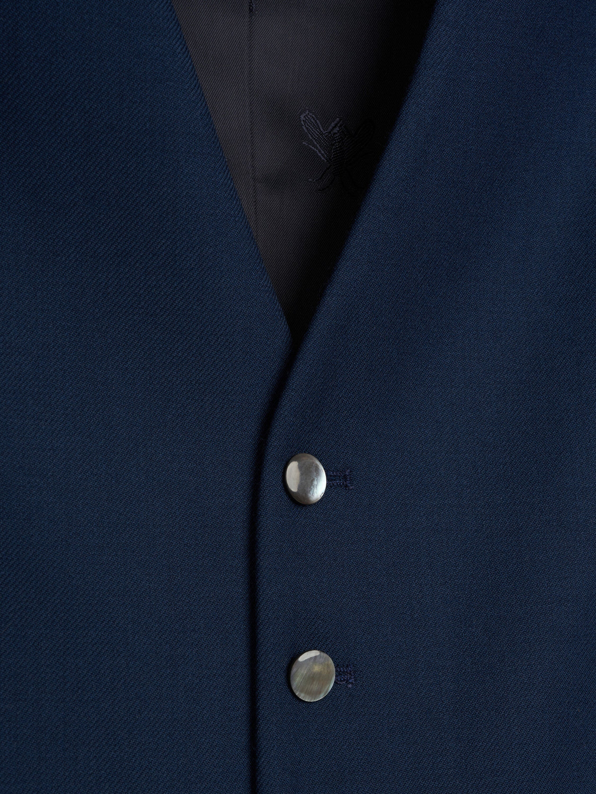 Navy Gabardine Single Breasted Waistcoat — flat detail