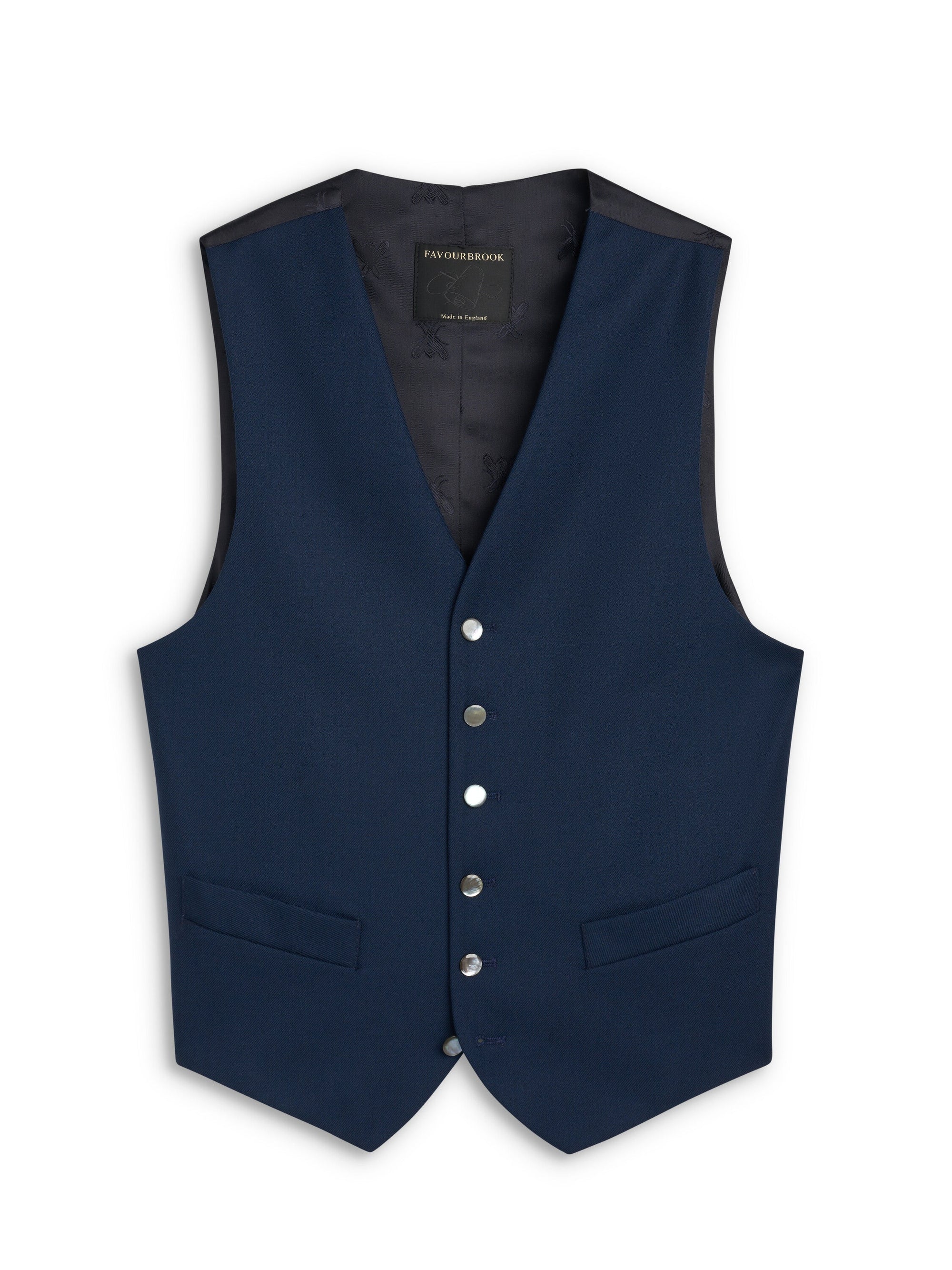 Navy Gabardine Single Breasted Waistcoat — flat