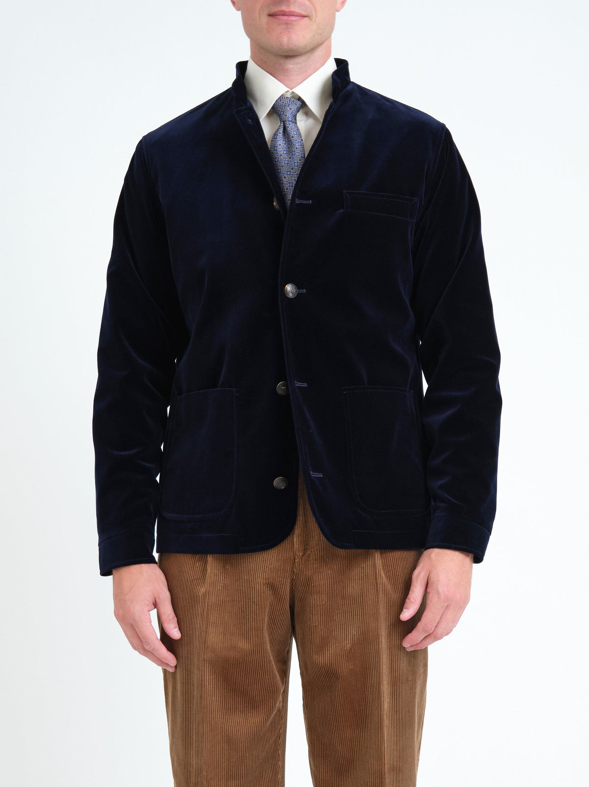 Navy Mayfair Velvet Artist Jacket — front, cropped