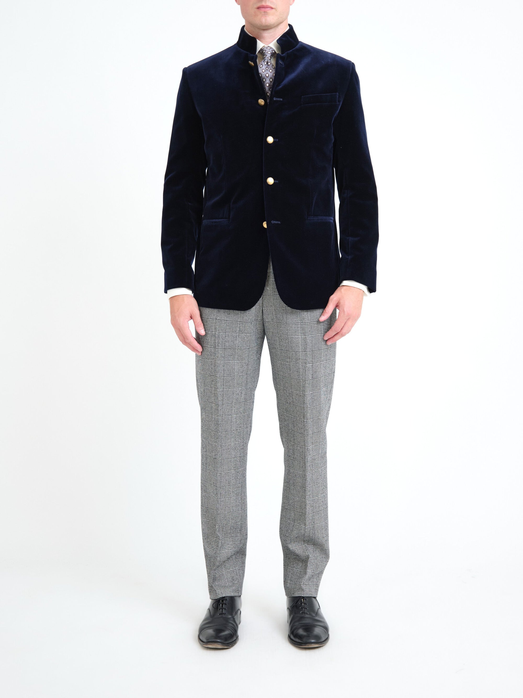 Navy Mayfair Velvet Nehru Jacket — front