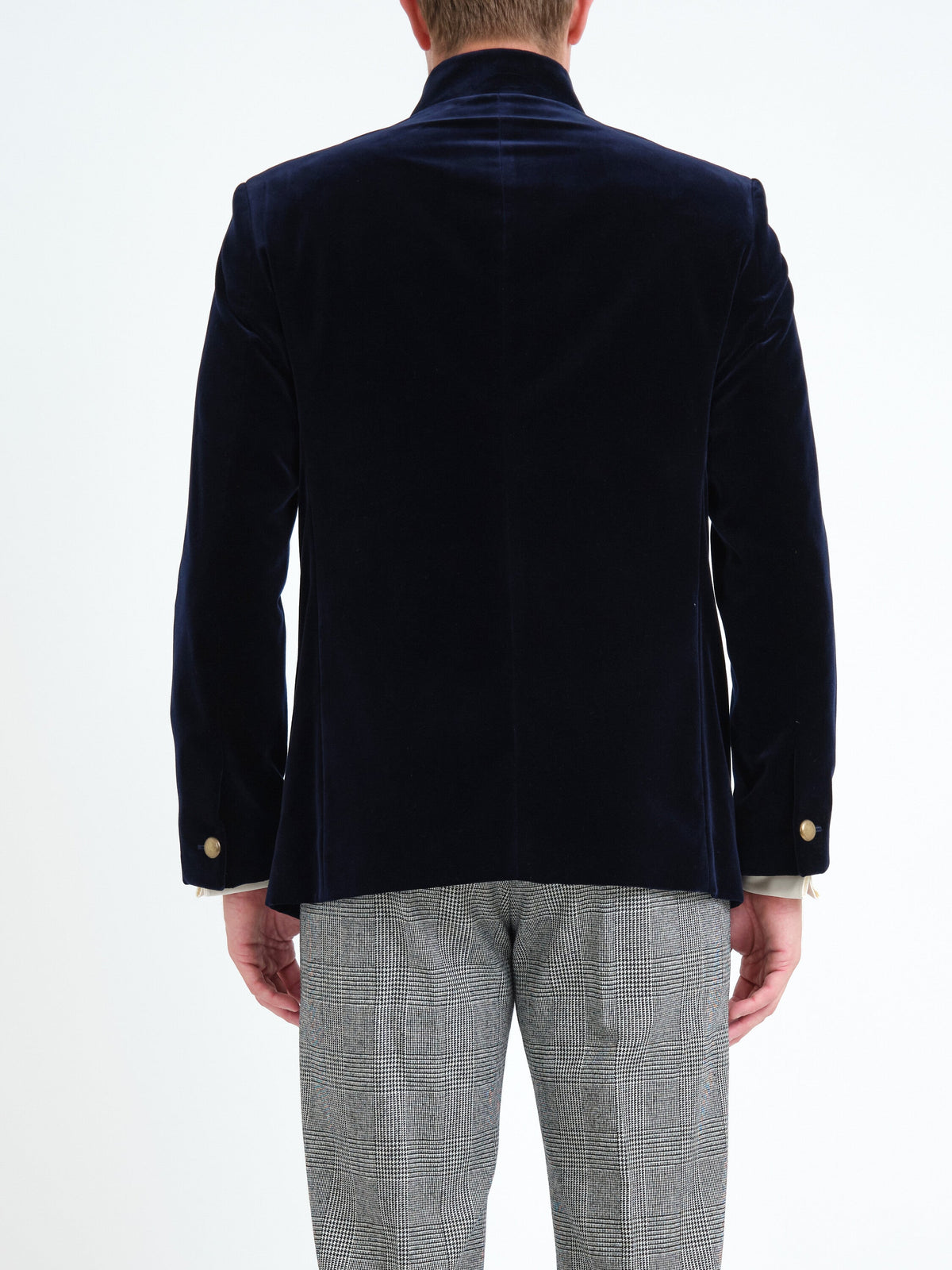 Navy Mayfair Velvet Nehru Jacket — back, cropped