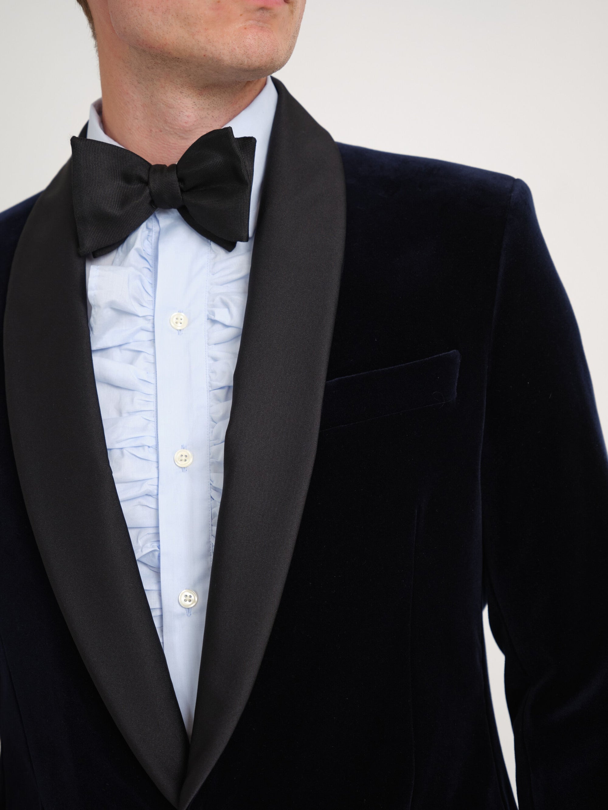 Navy Mayfair Velvet Shawl Dinner Jacket — fabric detail