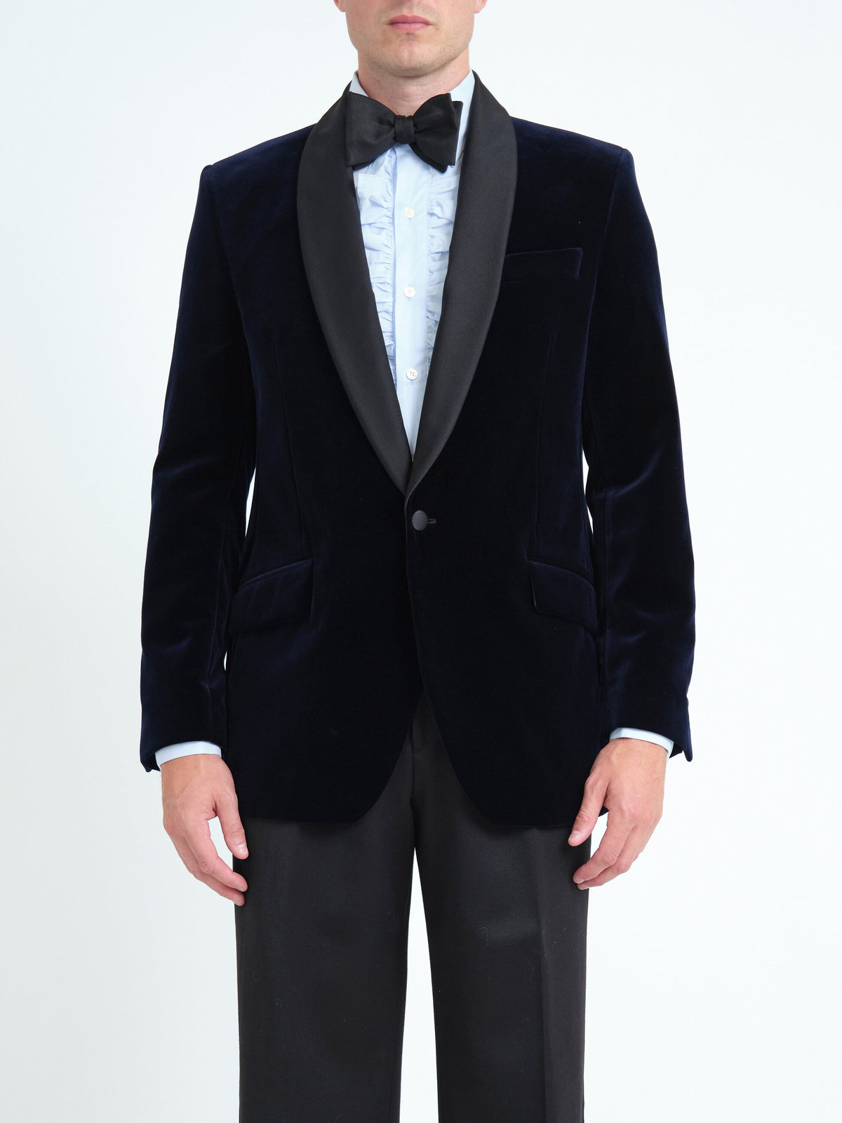 Navy Mayfair Velvet Shawl Dinner Jacket — front, cropped