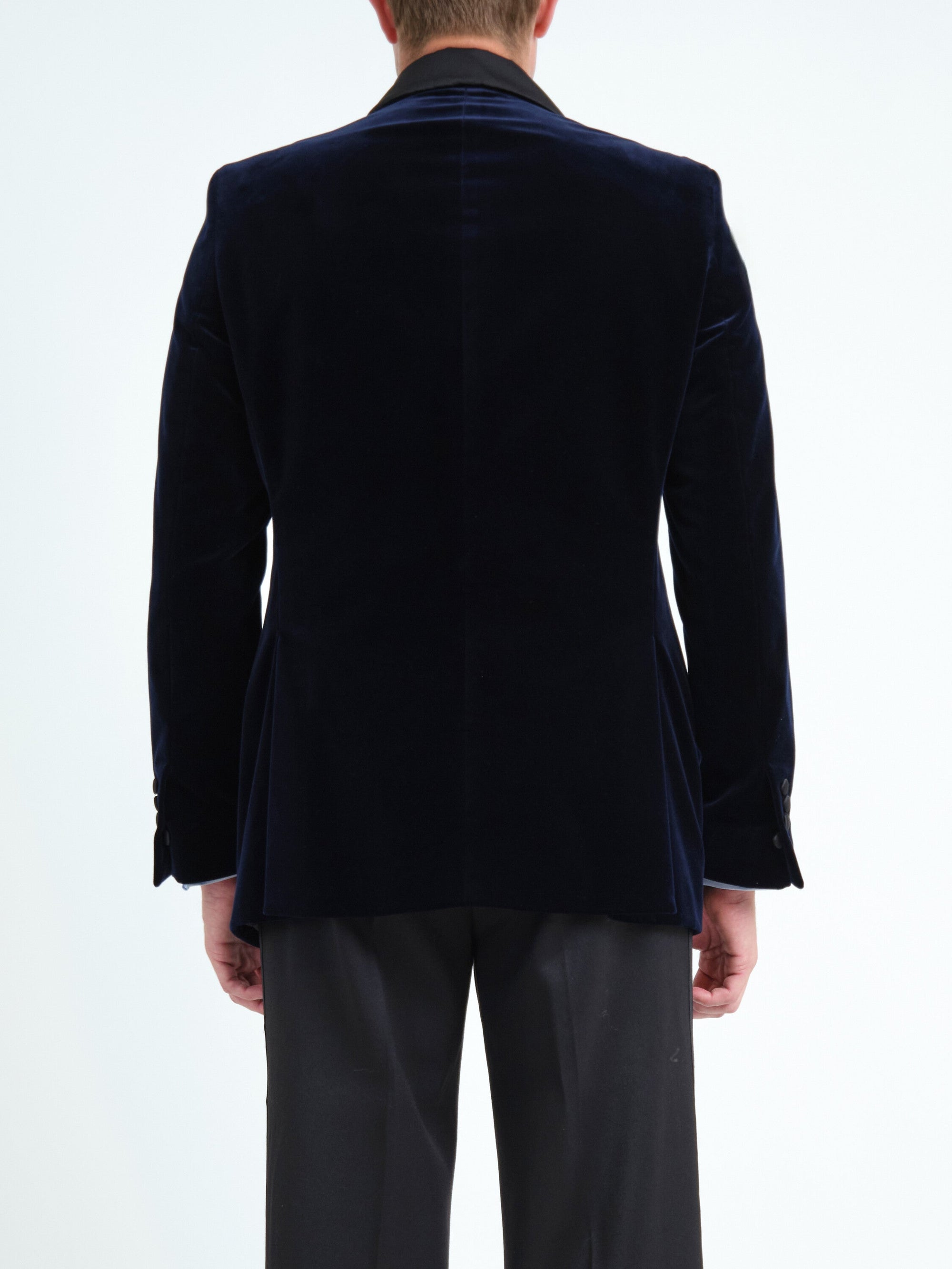 Navy Mayfair Velvet Shawl Dinner Jacket — back, cropped
