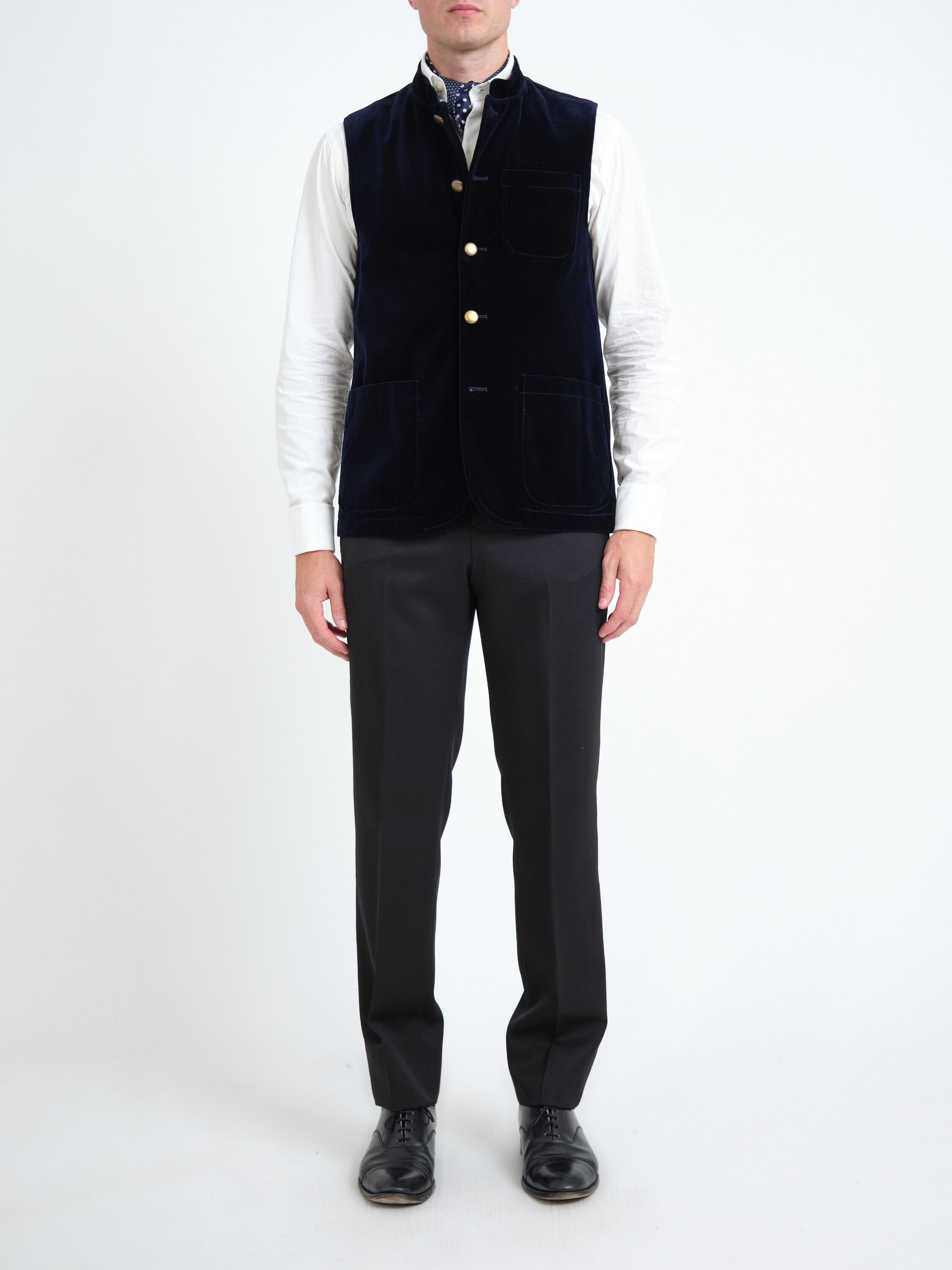 Navy Mayfair Velvet Wiltshire Gilet — front