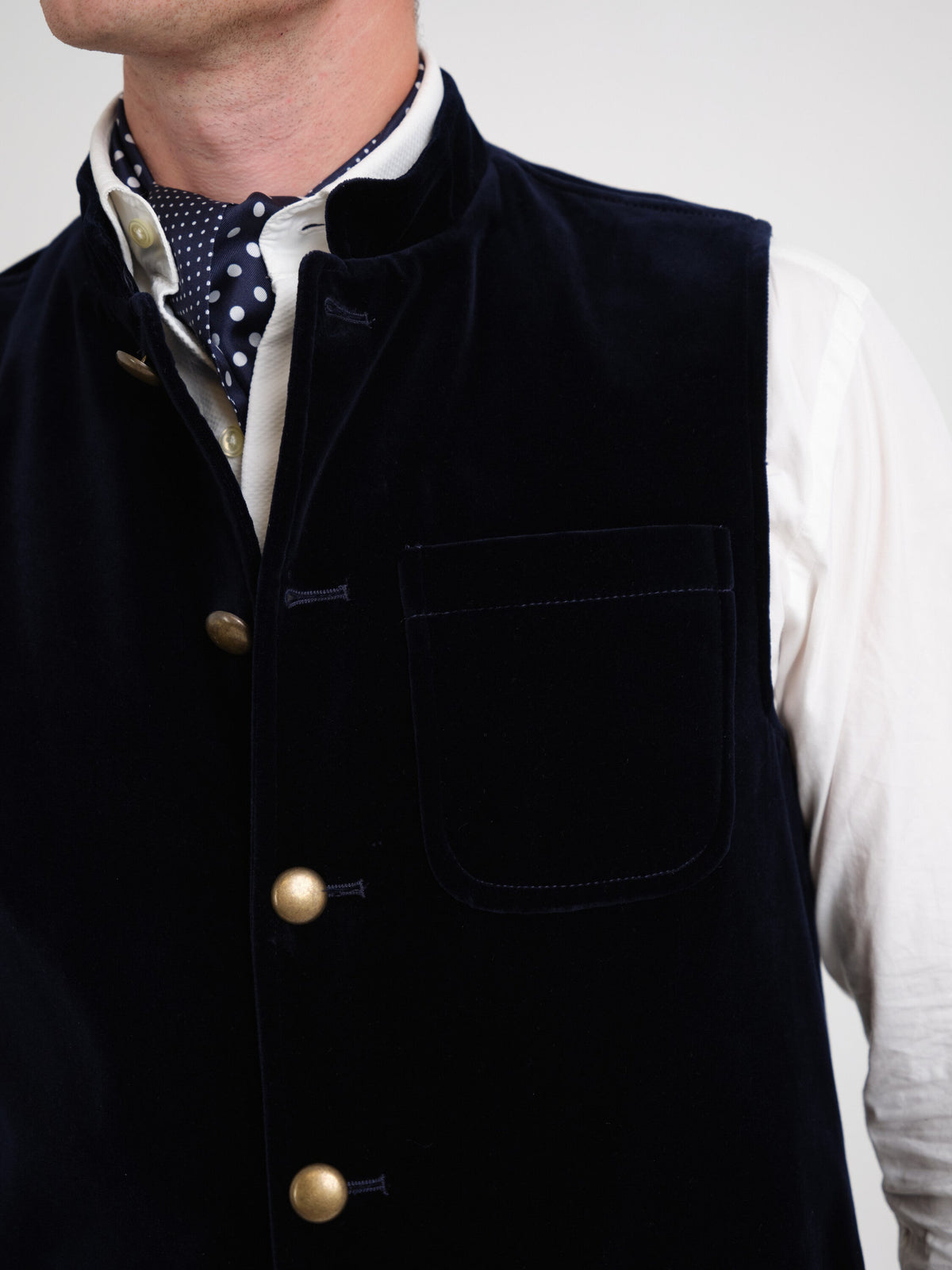 Navy Mayfair Velvet Wiltshire Gilet — fabric detail