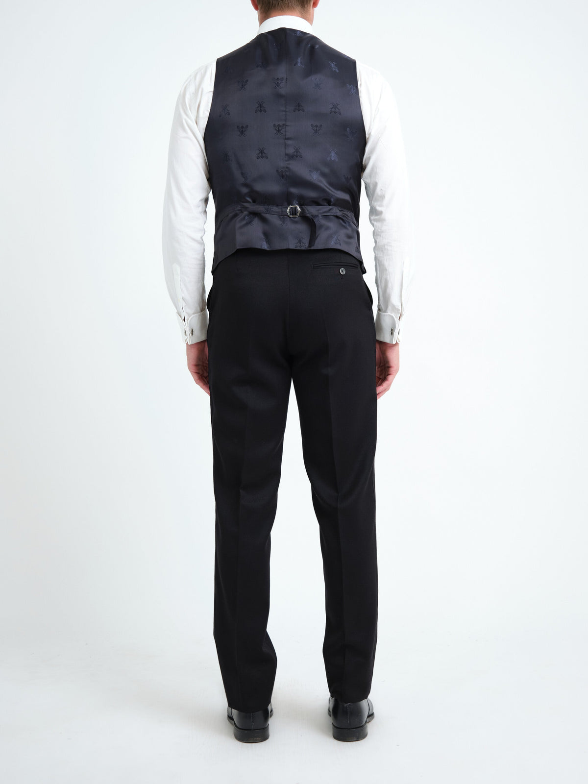 Navy Velvet Black Bees Single Breasted Waistcoat — back