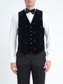 Navy Velvet Black Bees Single Breasted Waistcoat — front, cropped