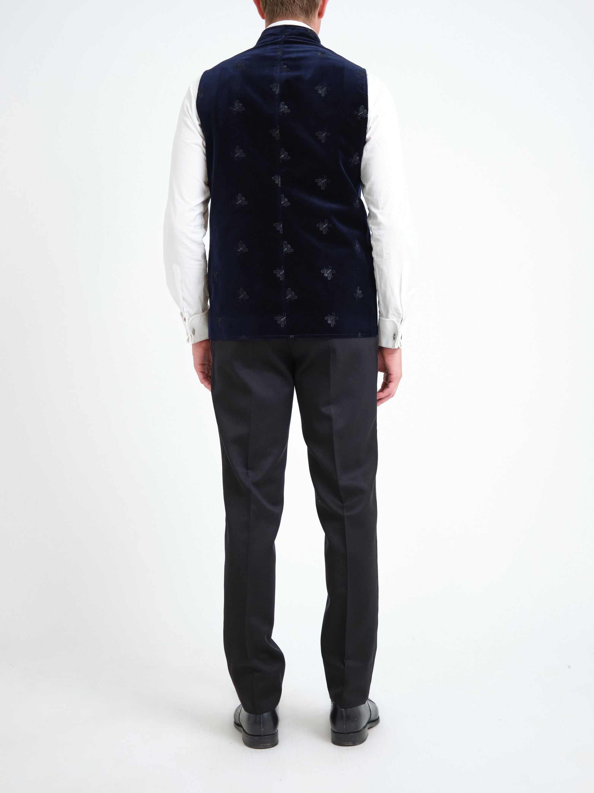 Navy Velvet Black Bees Wiltshire Gilet — back
