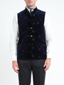 Navy Velvet Black Bees Wiltshire Gilet — front, cropped