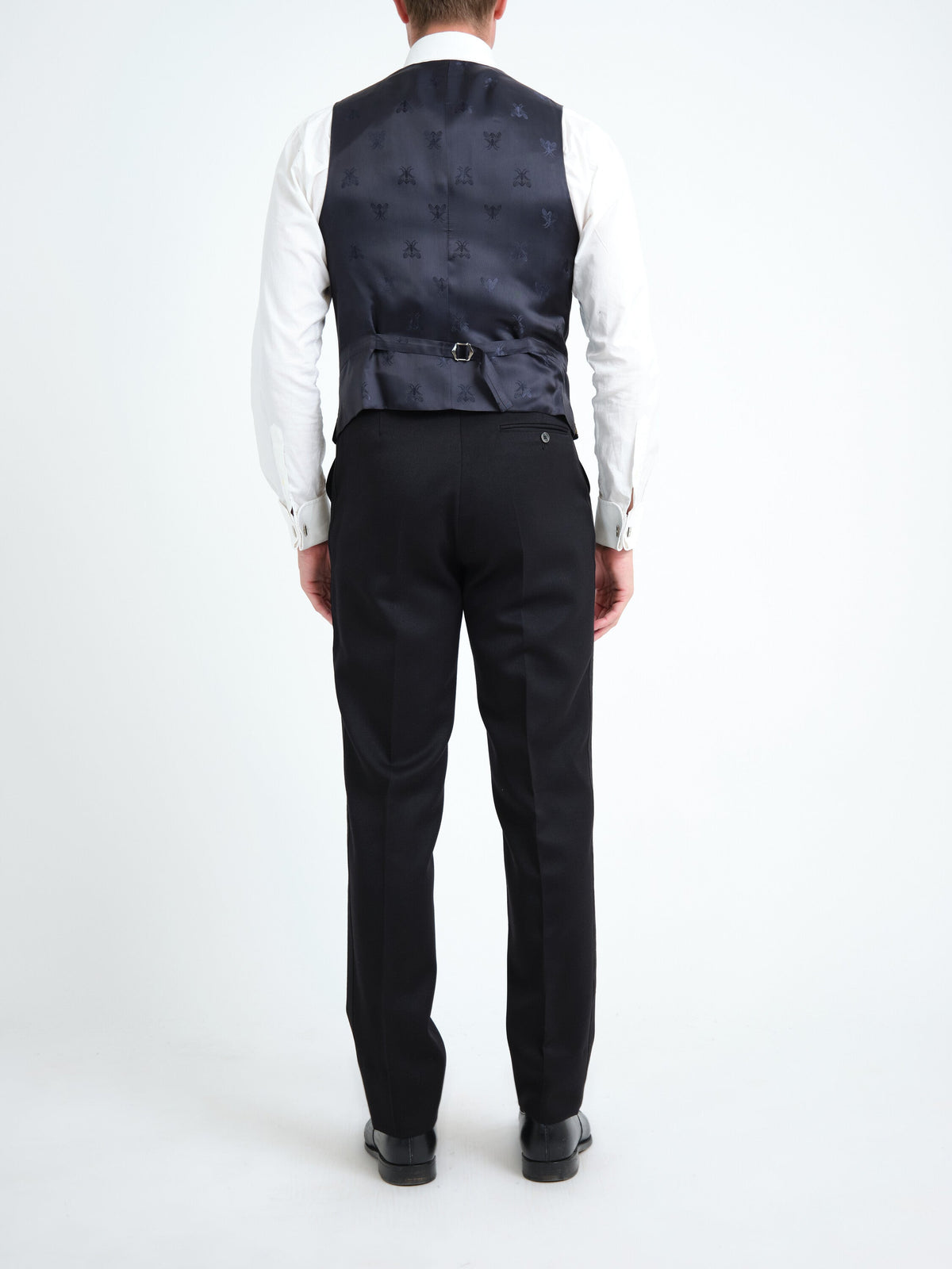Navy Velvet Gold Bees Single Breasted Waistcoat — back