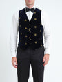Navy Velvet Gold Bees Single Breasted Waistcoat — front, cropped