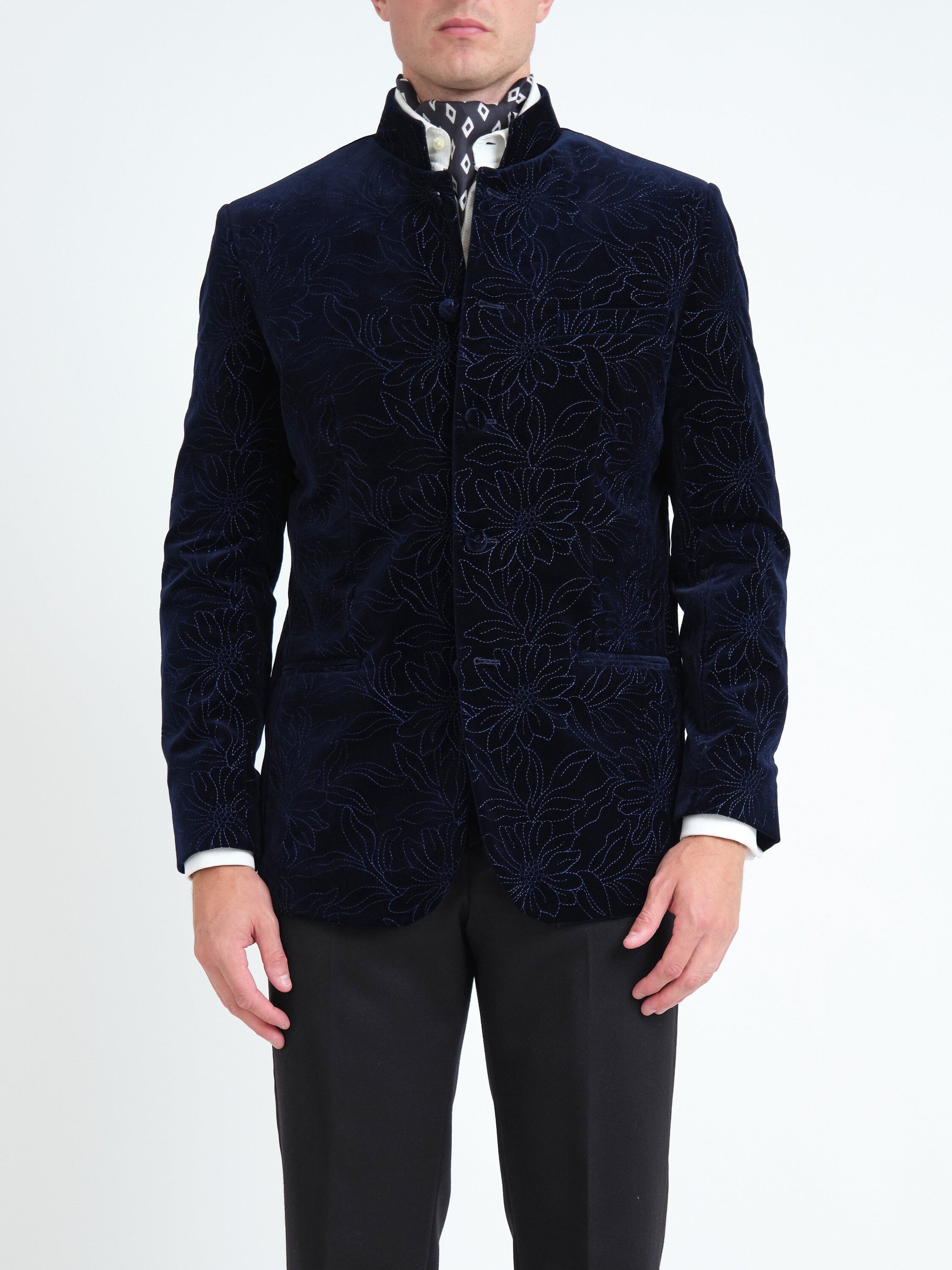 Navy Wardour Nehru Jacket — front, cropped