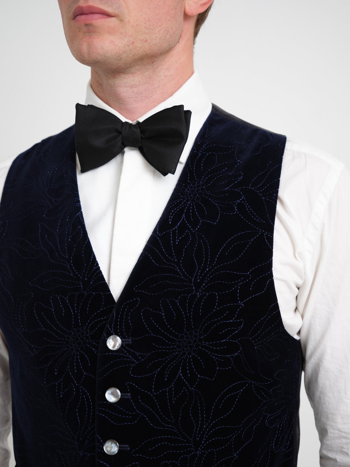 Navy Wardour Single Breasted Waistcoat — fabric detail