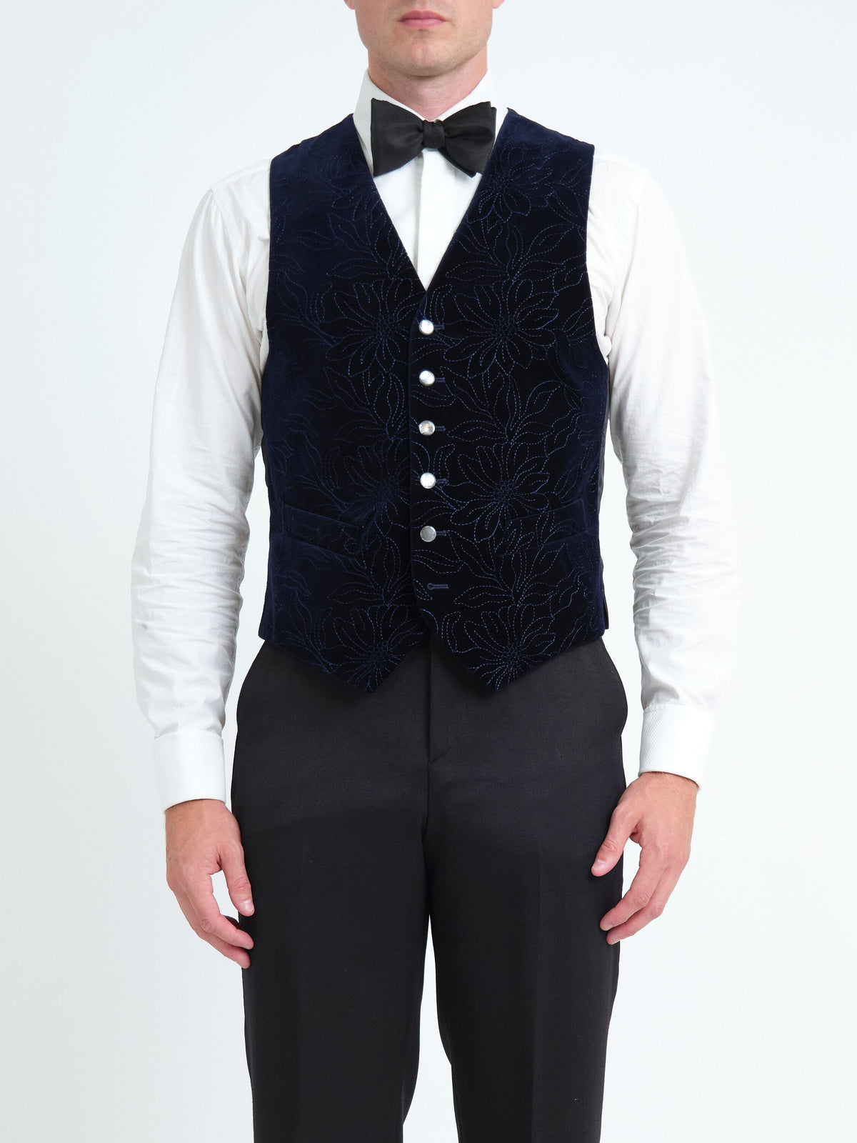 Navy Wardour Single Breasted Waistcoat — front, cropped