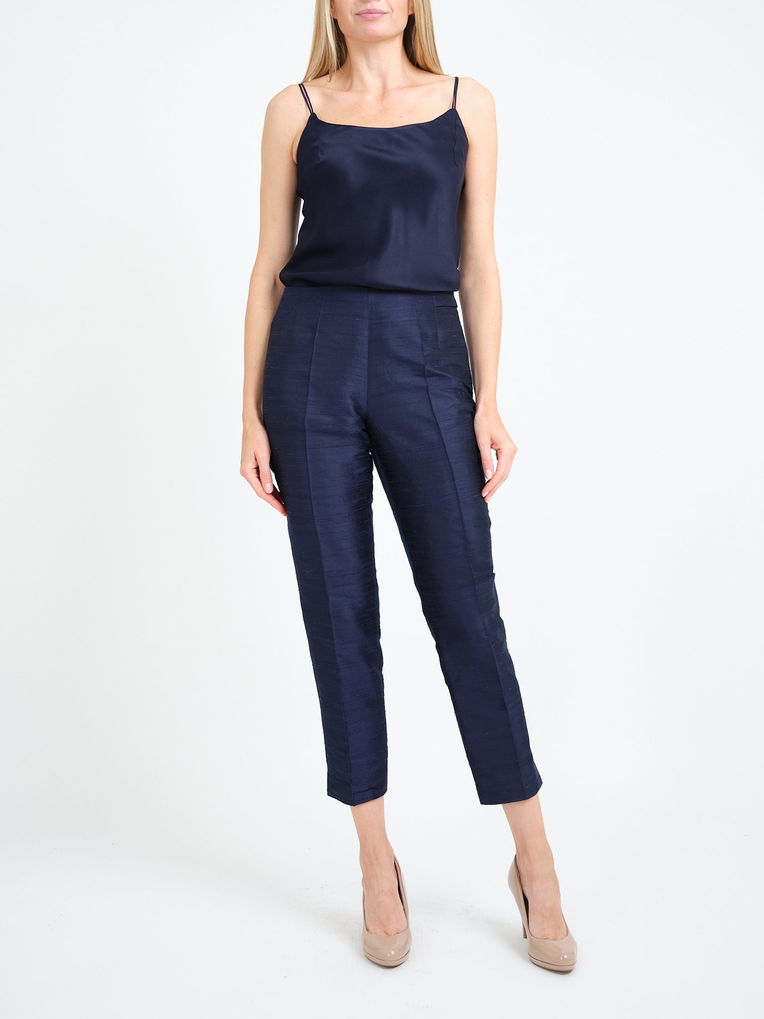 Camisole Bias Top Navy Estefania Crepe Satin