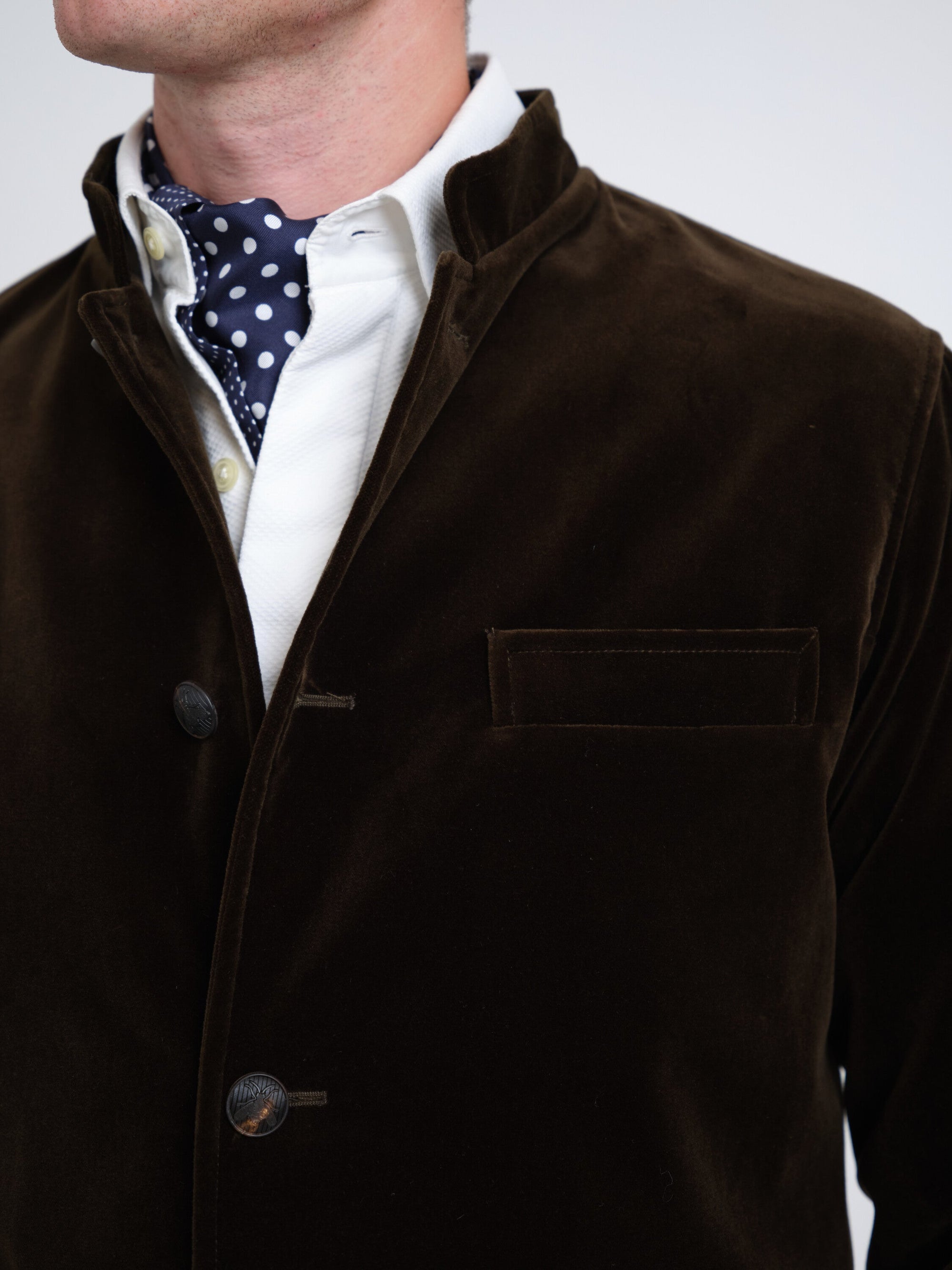 Olive Mayfair Velvet Artist Jacket — fabric detail