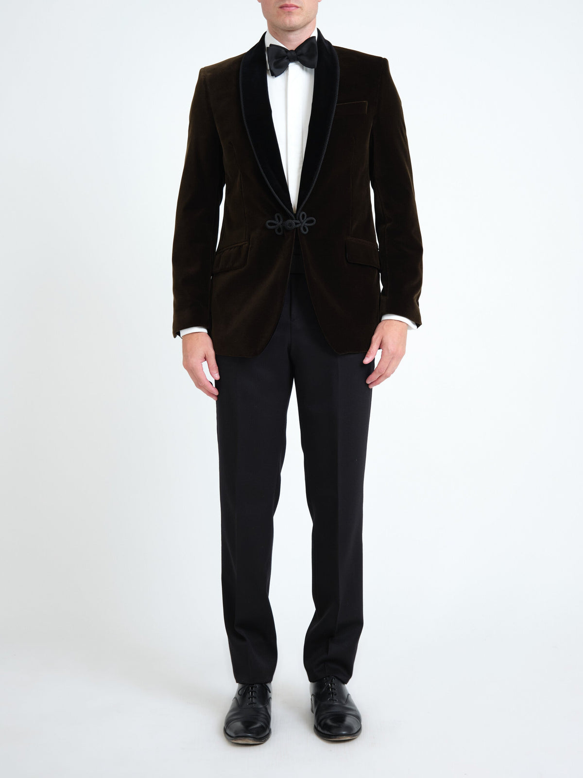 Olive Mayfair Velvet Single Breasted Smoking Jacket — front