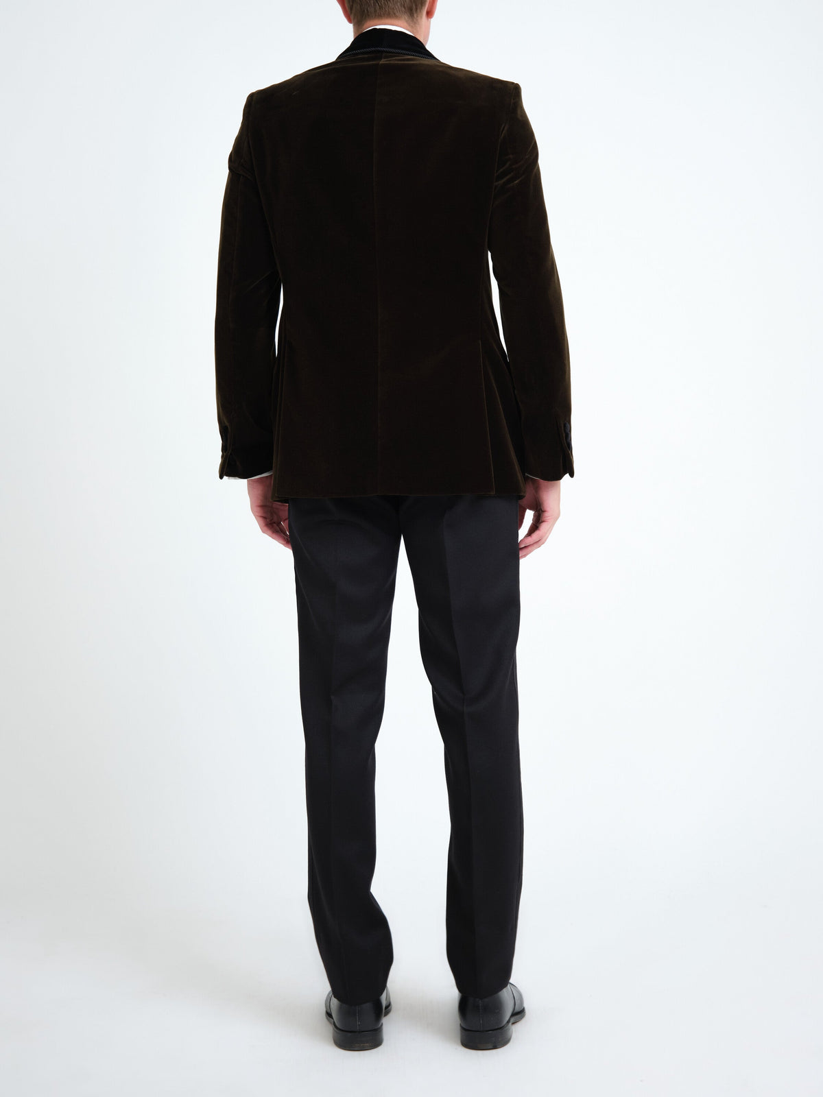 Olive Mayfair Velvet Single Breasted Smoking Jacket — back