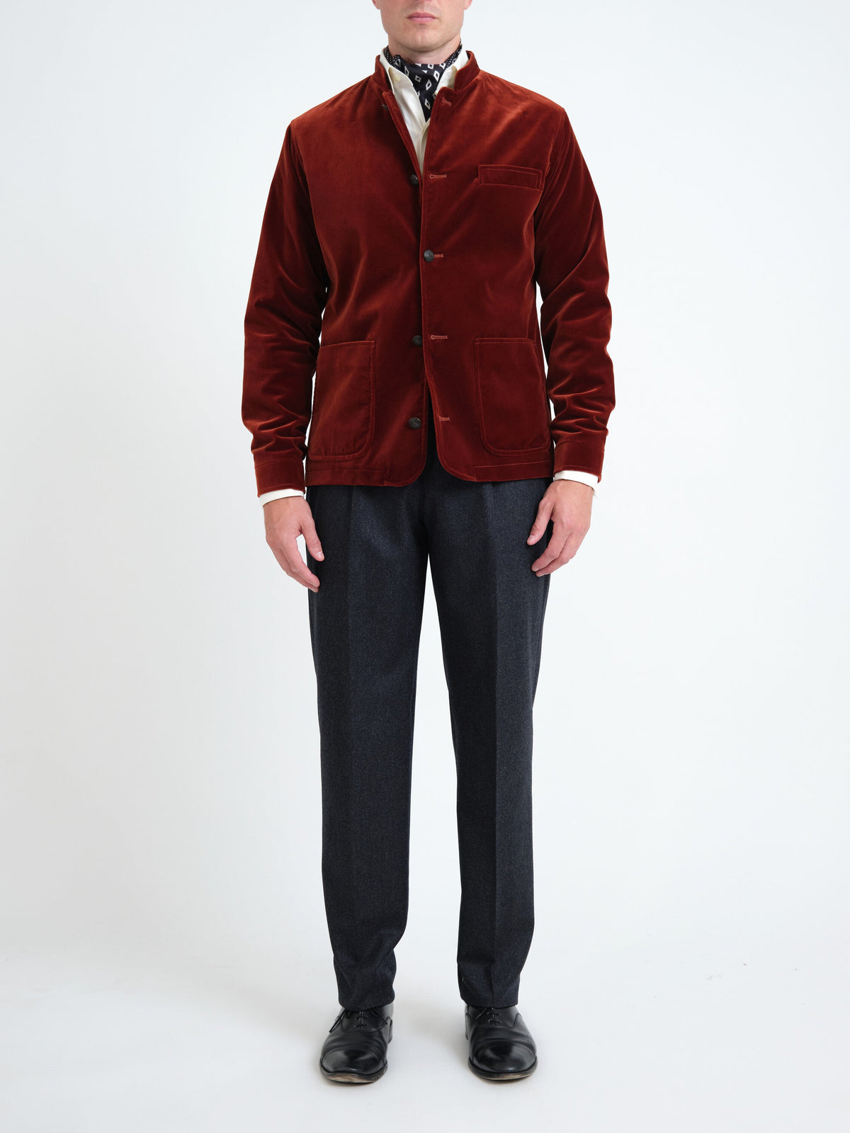 Rust Mayfair Velvet Artist Jacket — front