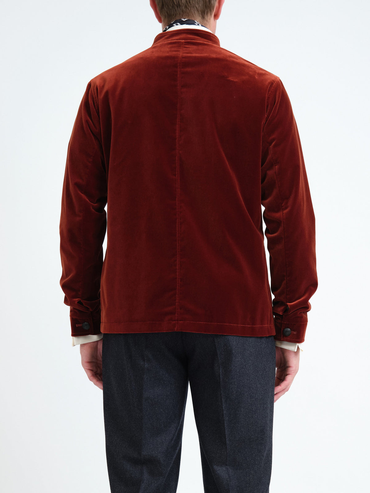 Rust Mayfair Velvet Artist Jacket — back, cropped