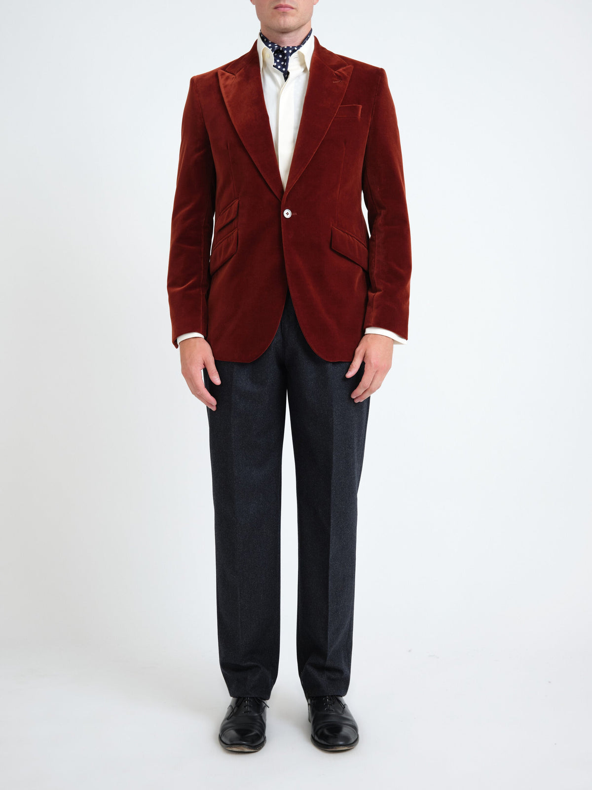 Rust Mayfair Velvet Newport Jacket with Ticket Pocket — front