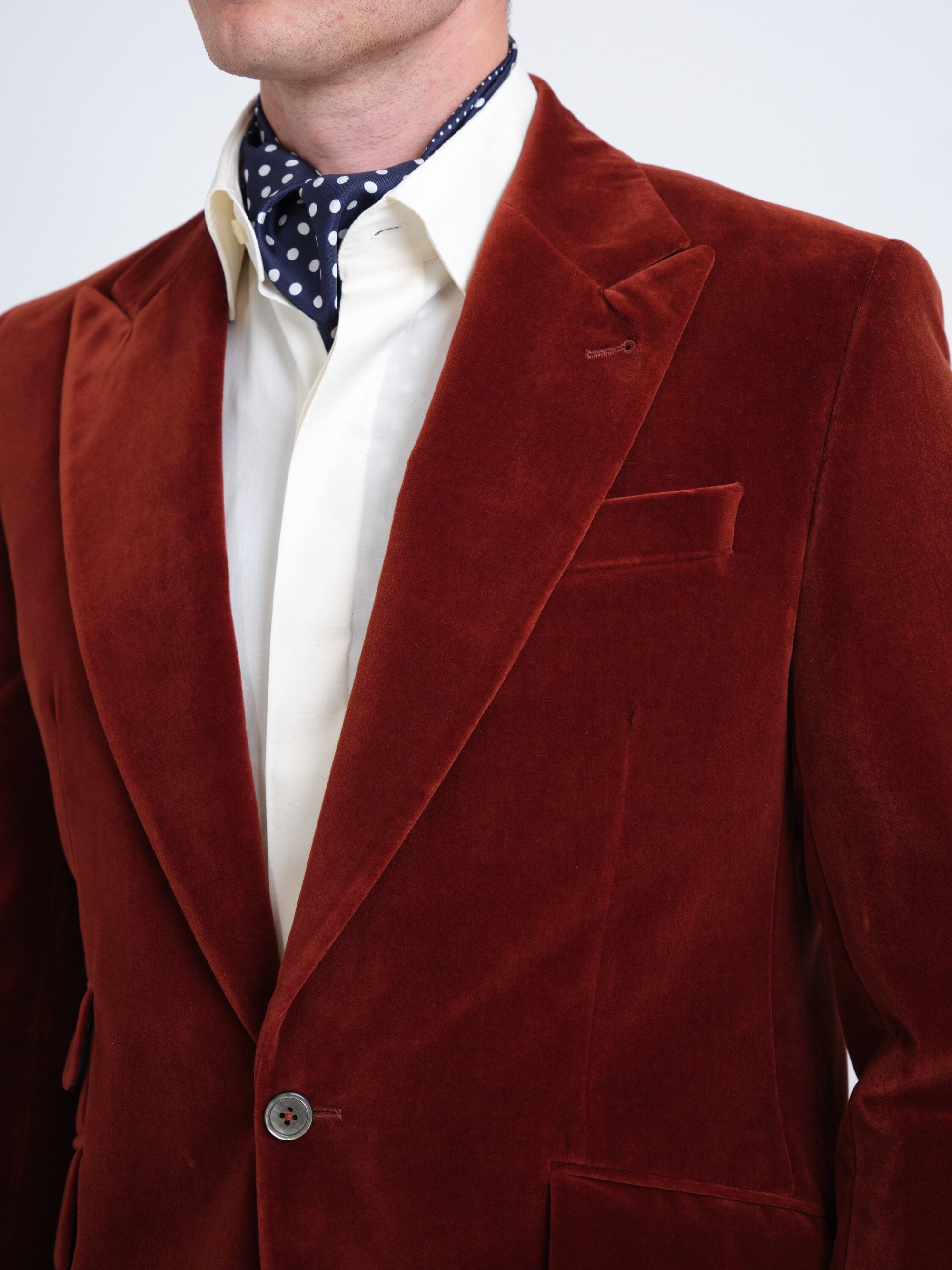 Rust Mayfair Velvet Newport Jacket with Ticket Pocket — fabric detail