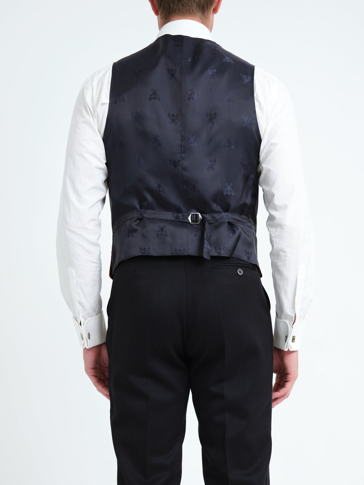 Rust Mayfair Velvet Single Breasted Waistcoat with Piping — back, cropped