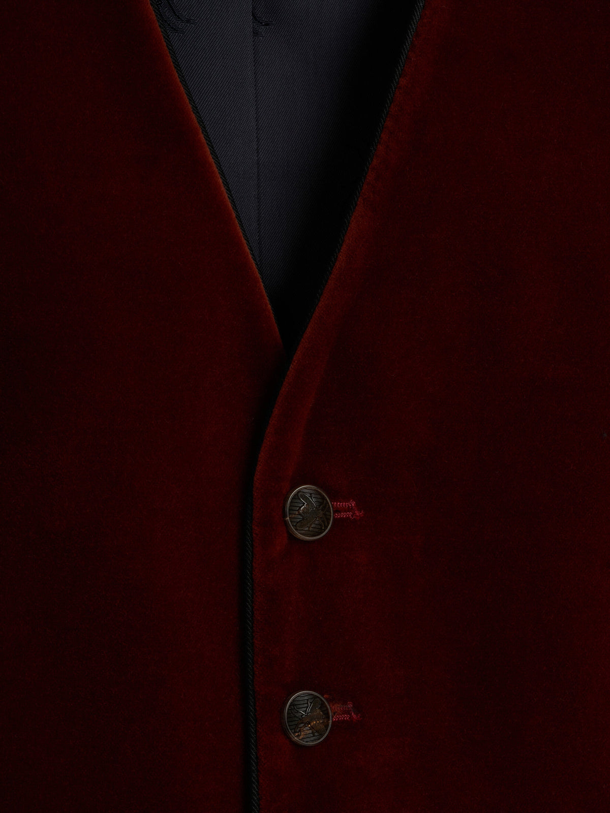 Rust Mayfair Velvet Single Breasted Waistcoat with Piping — flat detail