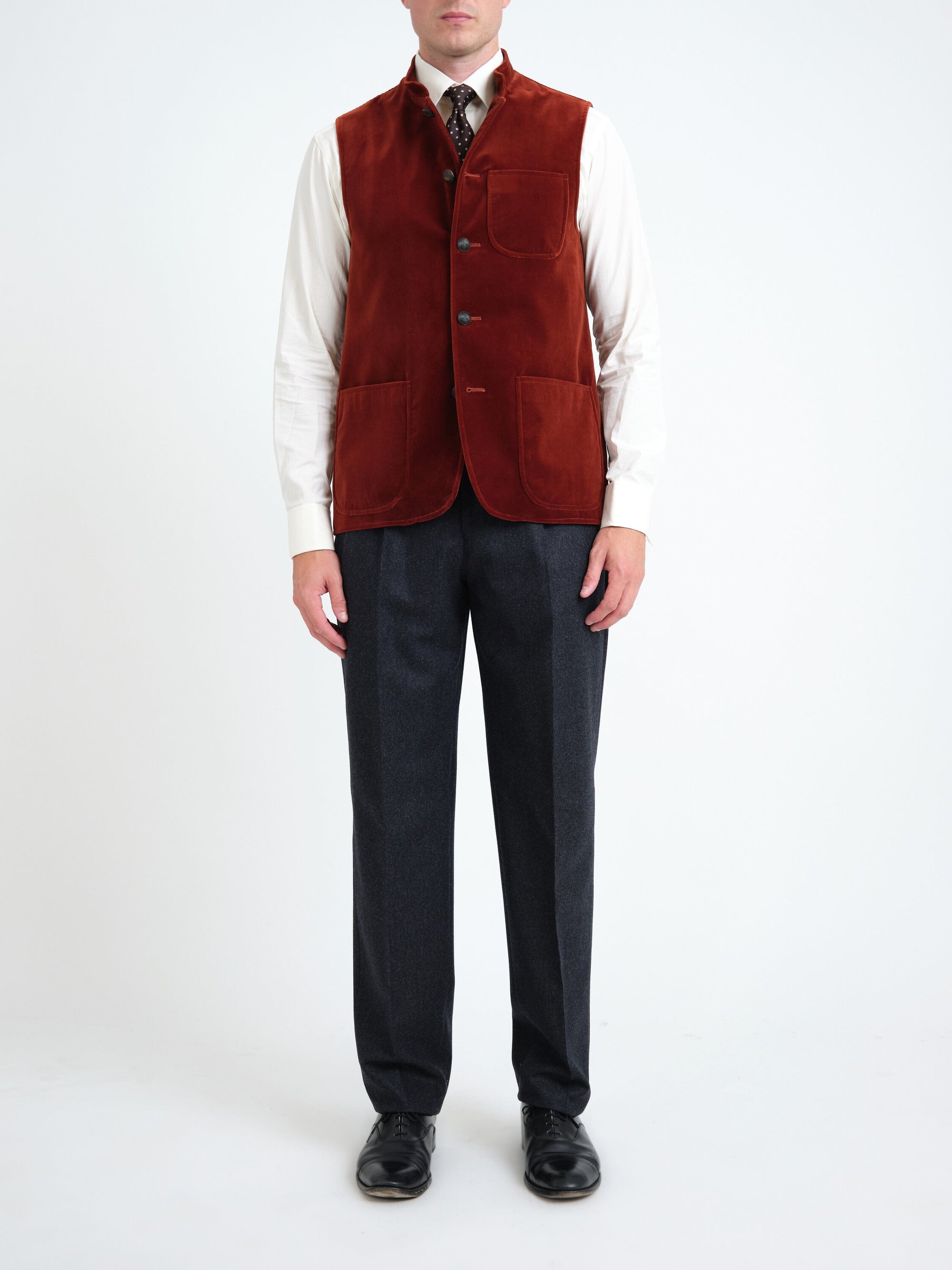 Rust Mayfair Velvet Wiltshire Gilet — front