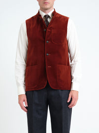 Rust Mayfair Velvet Wiltshire Gilet — front, cropped