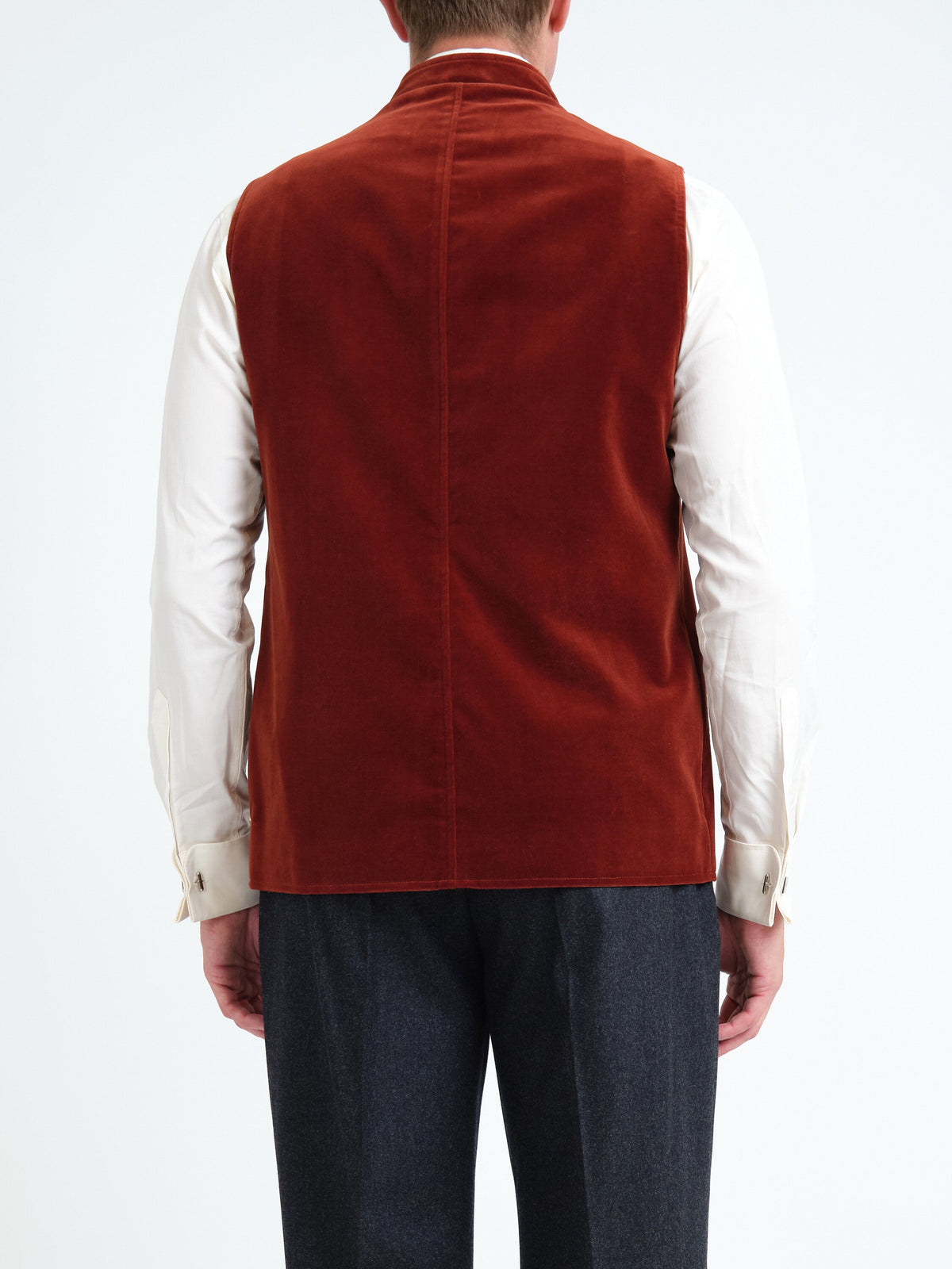 Rust Mayfair Velvet Wiltshire Gilet — back, cropped