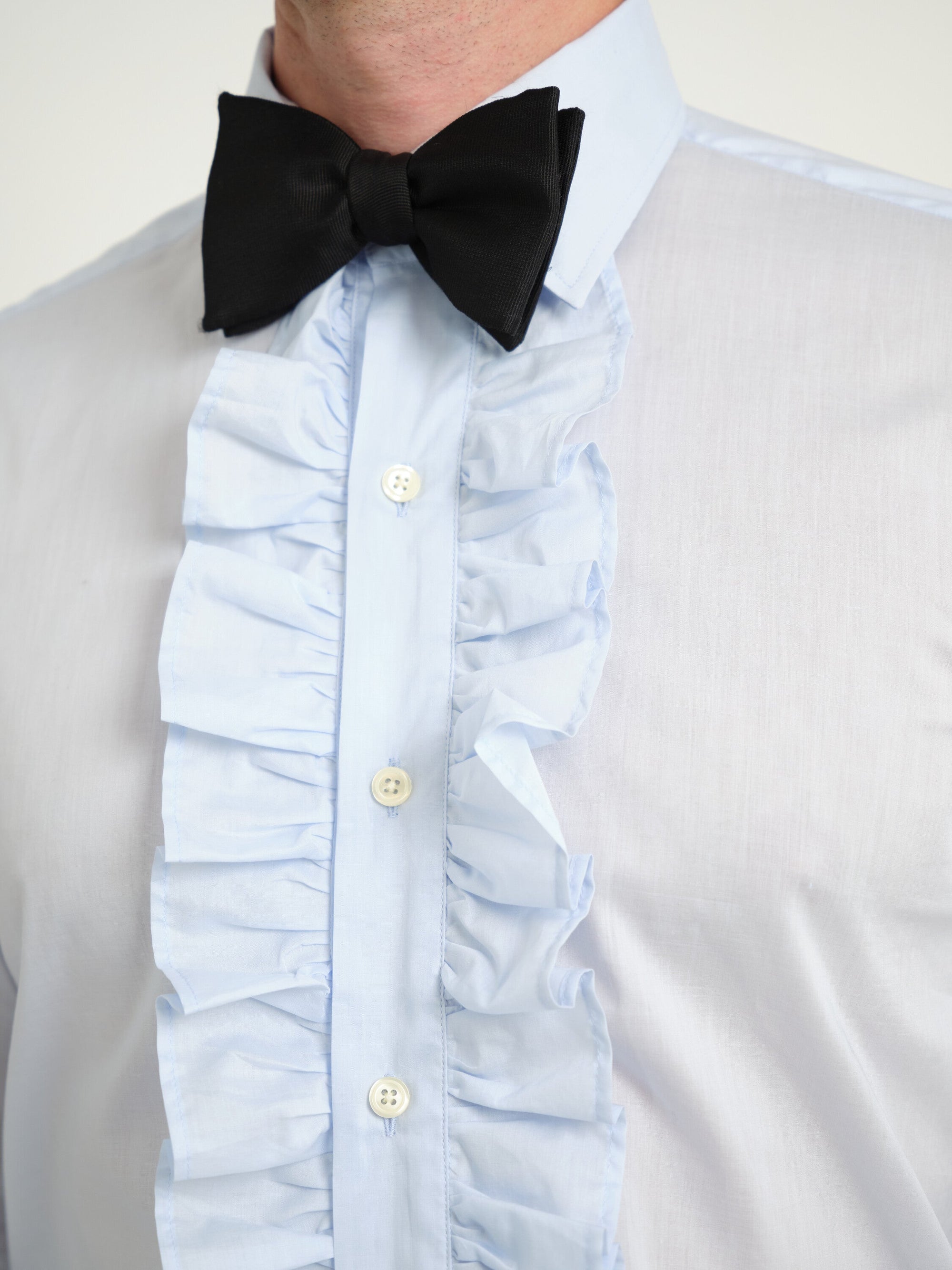 Sky Blue Stanfield Cotton Large Frill Shirt — fabric detail
