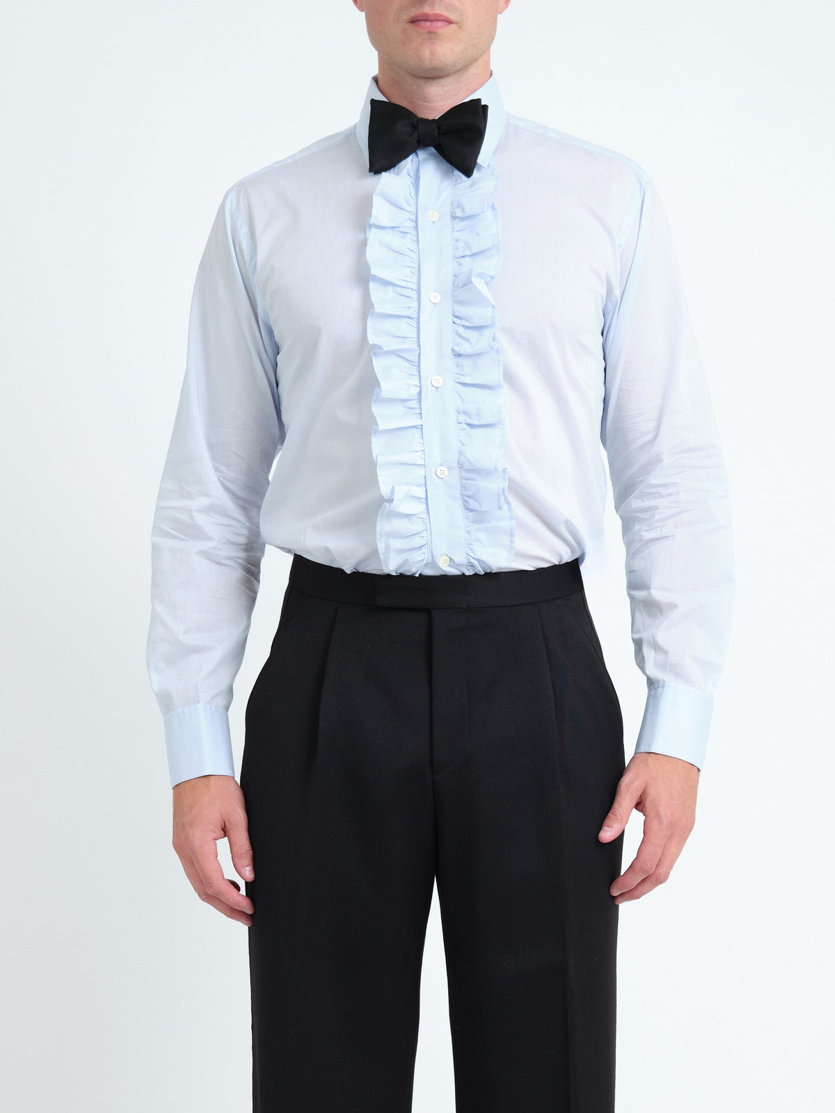 Sky Blue Stanfield Cotton Large Frill Shirt — front, cropped