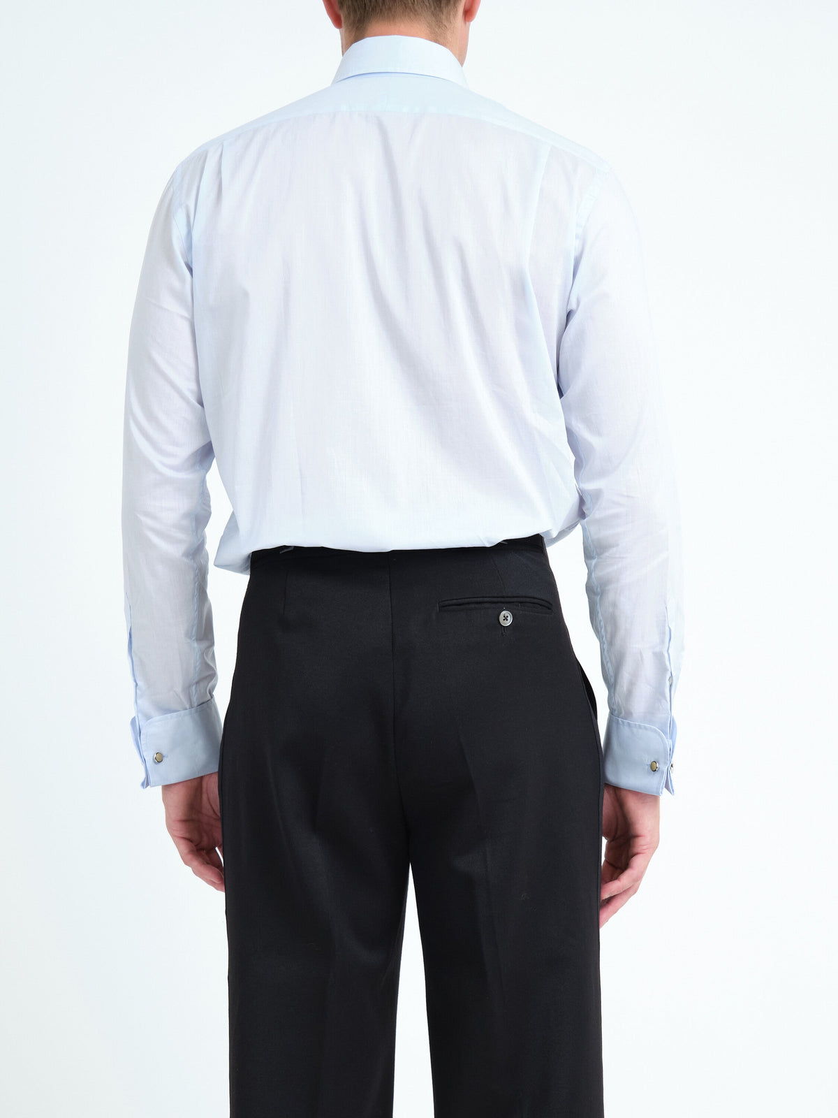 Sky Blue Stanfield Cotton Large Frill Shirt — back, cropped