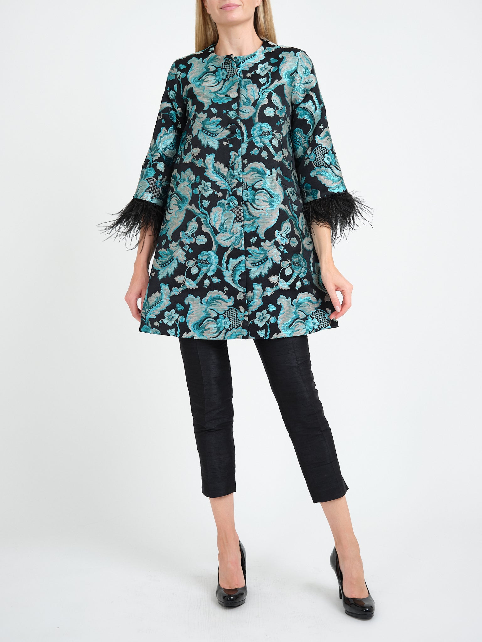 Swing Coat Black Azure Hogarth Brocade