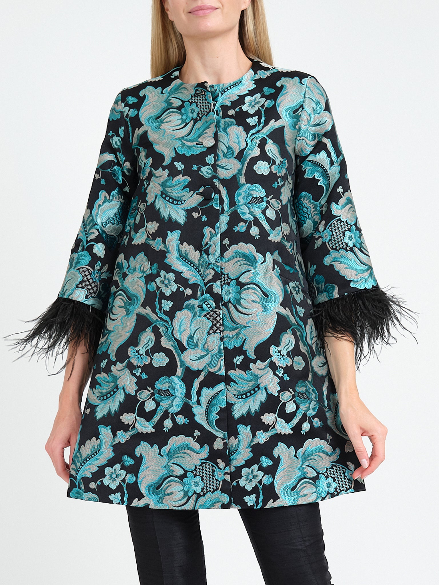 Swing Coat Black Azure Hogarth Brocade