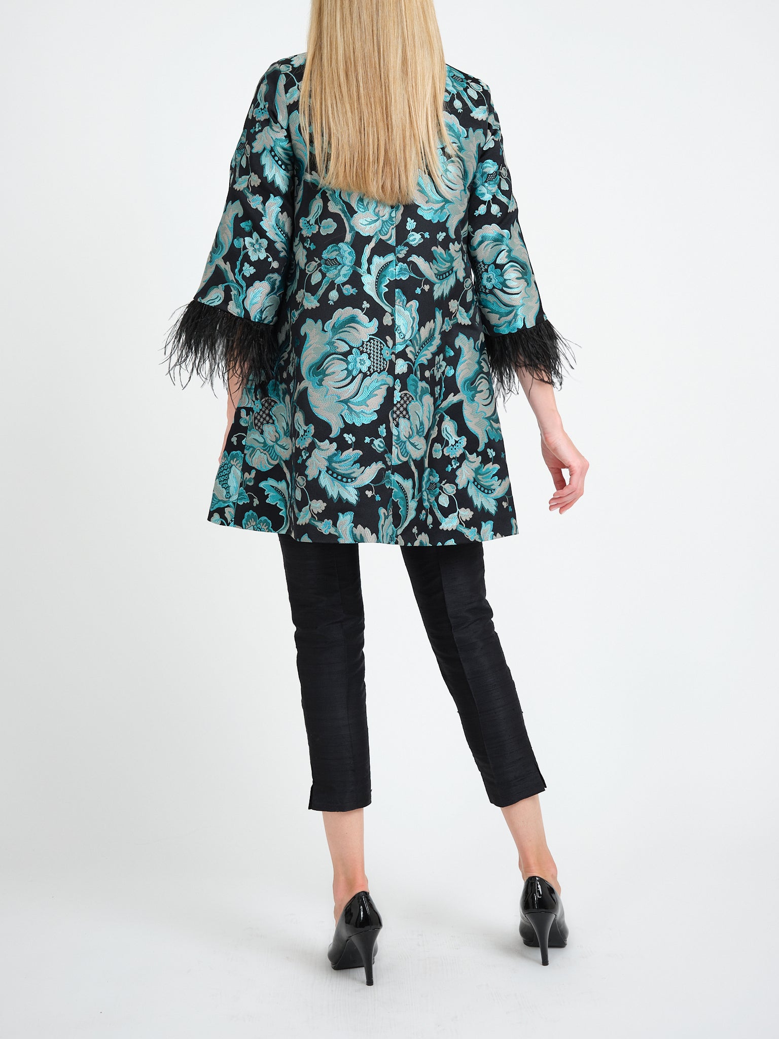 Swing Coat Black Azure Hogarth Brocade