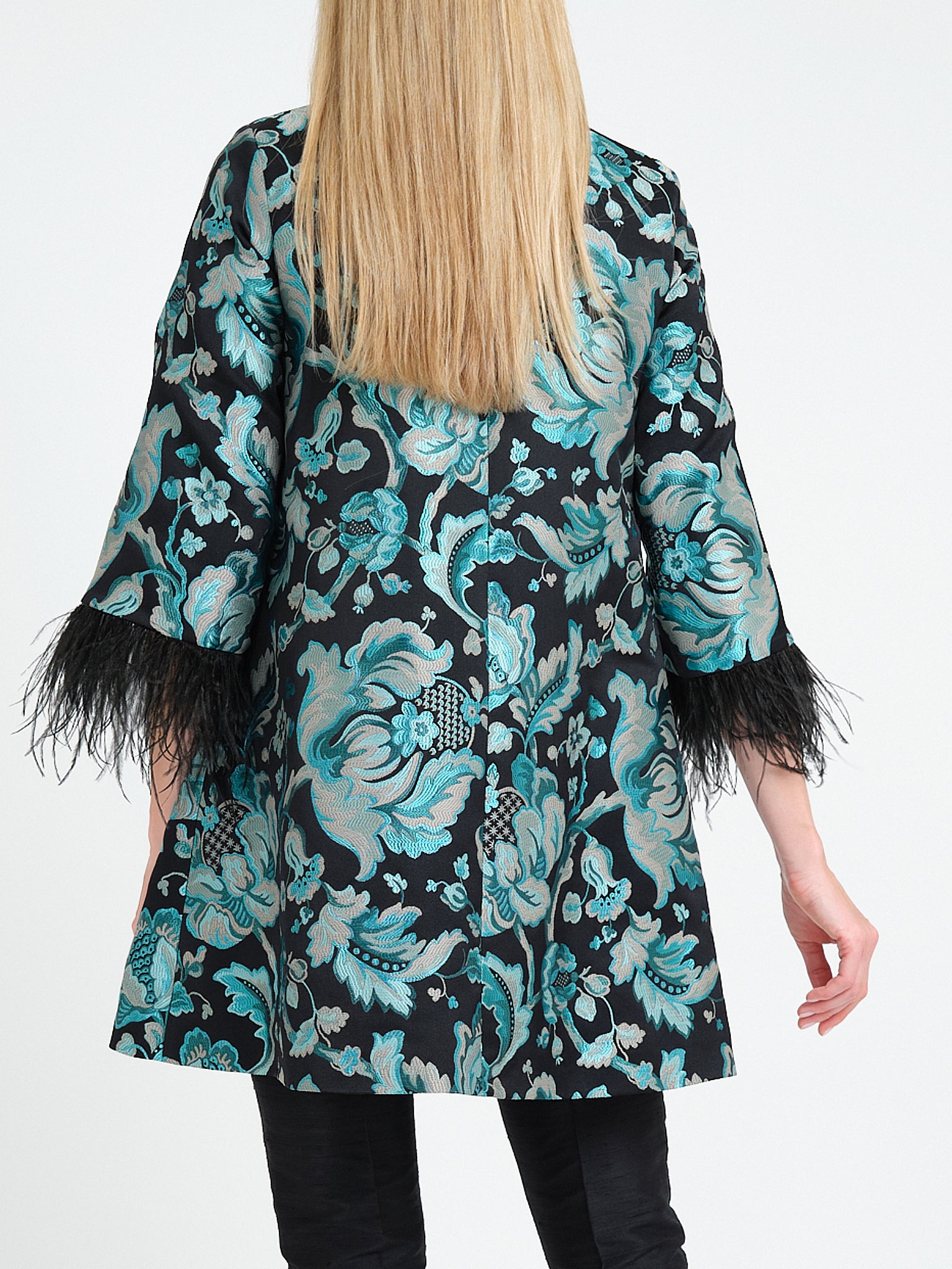 Swing Coat Black Azure Hogarth Brocade