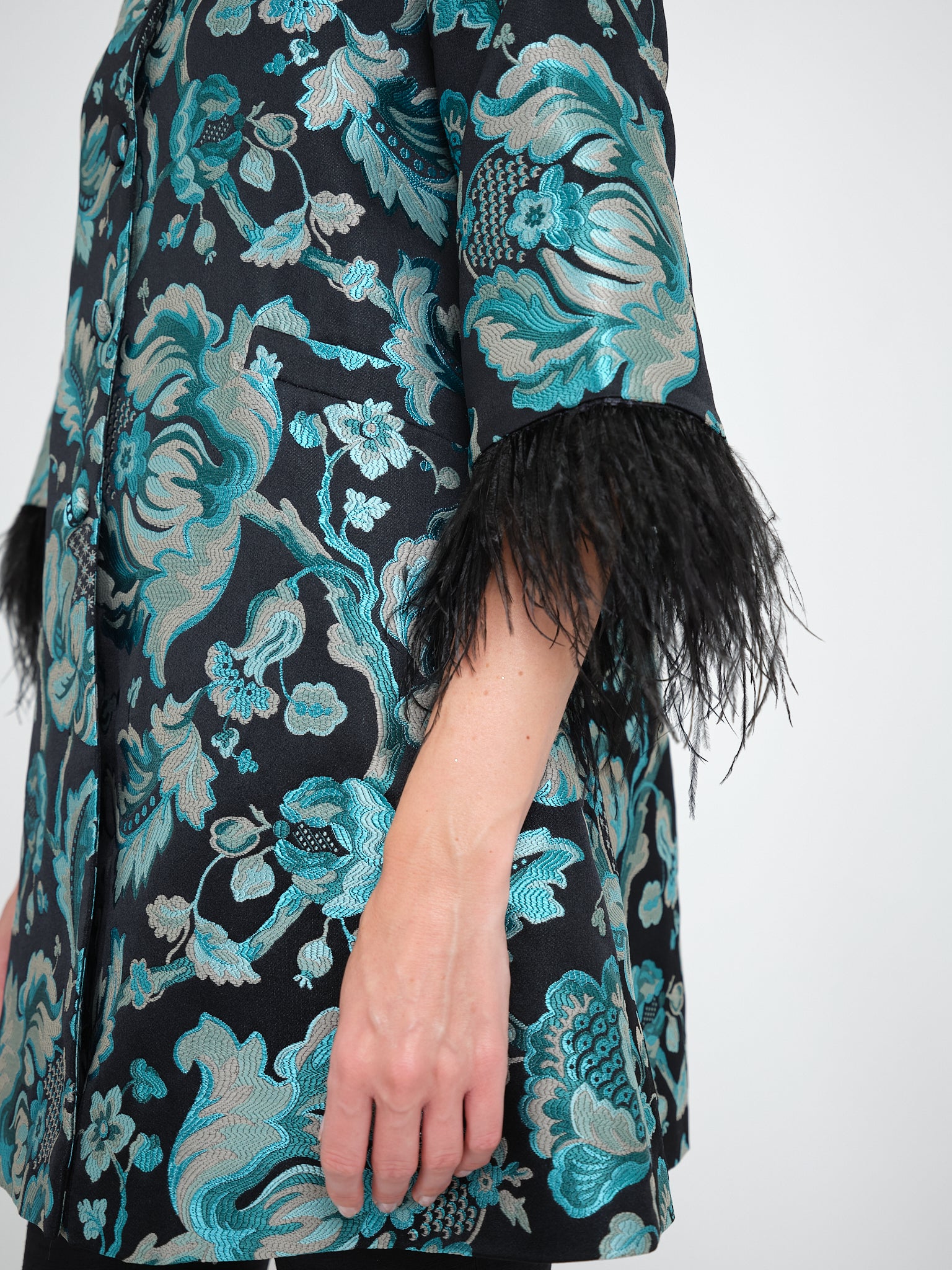 Swing Coat Black Azure Hogarth Brocade