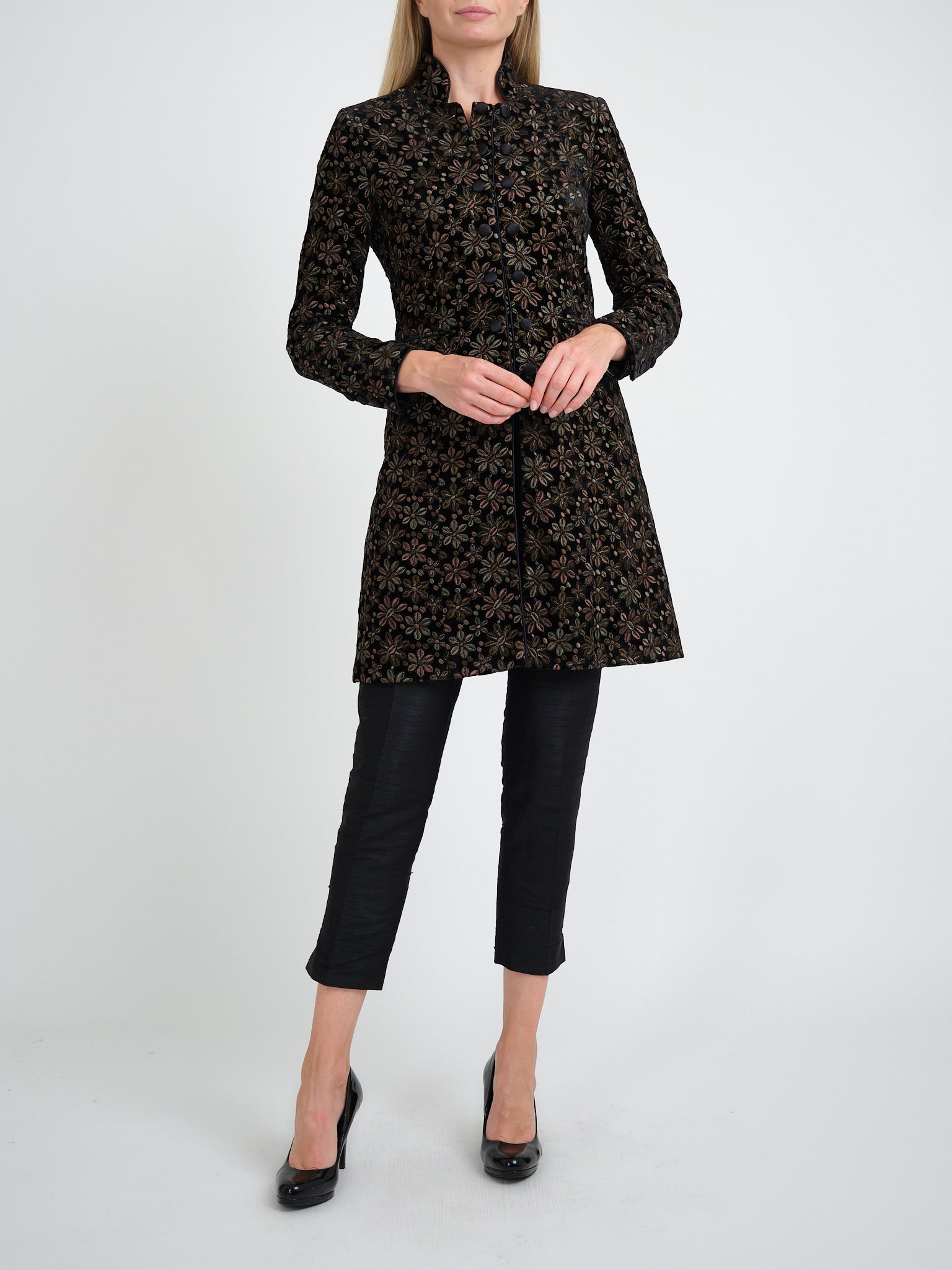 Waterloo Coat Black Olive Gunnersbury Silk Velvet