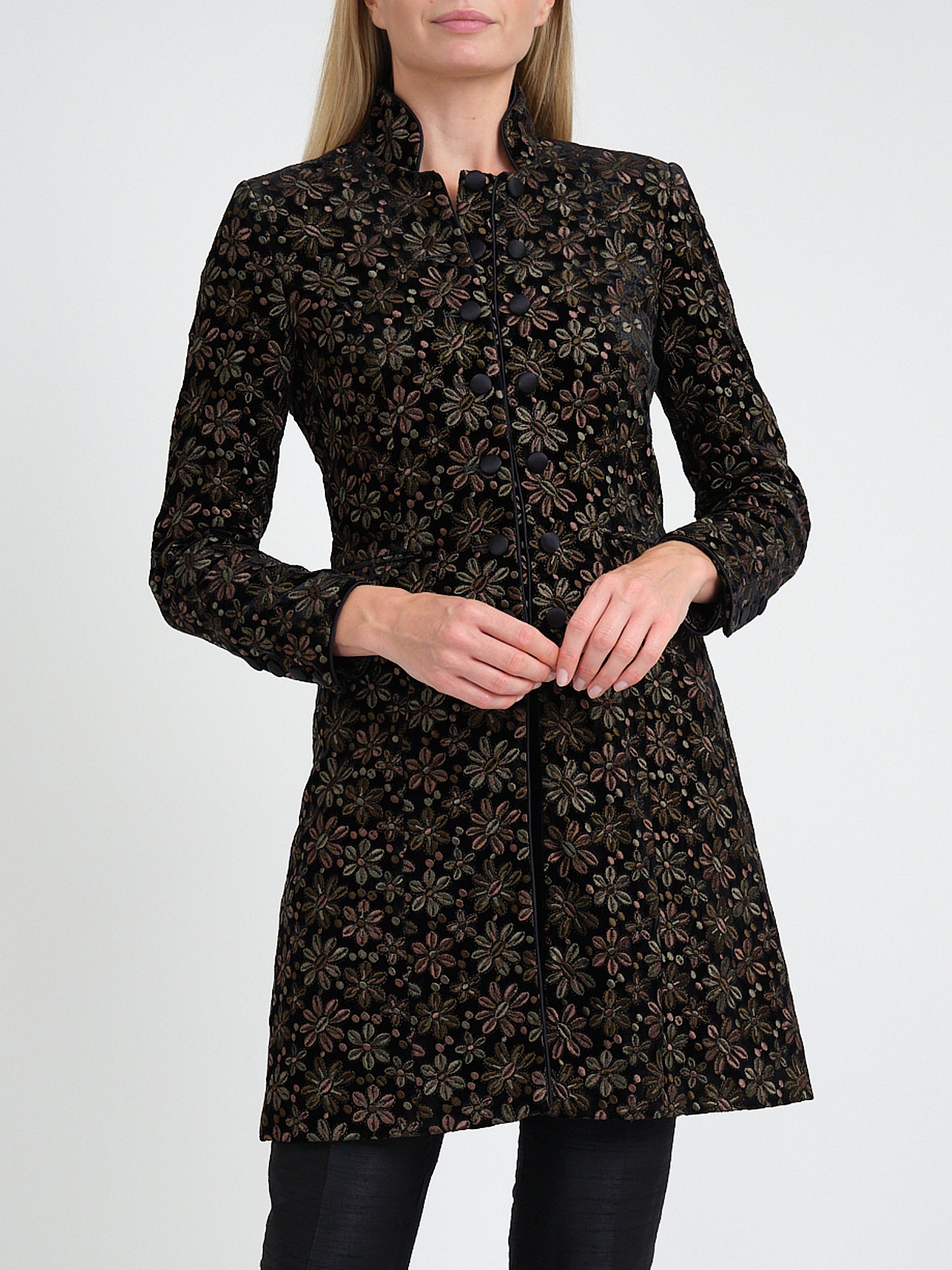Waterloo Coat Black Olive Gunnersbury Silk Velvet