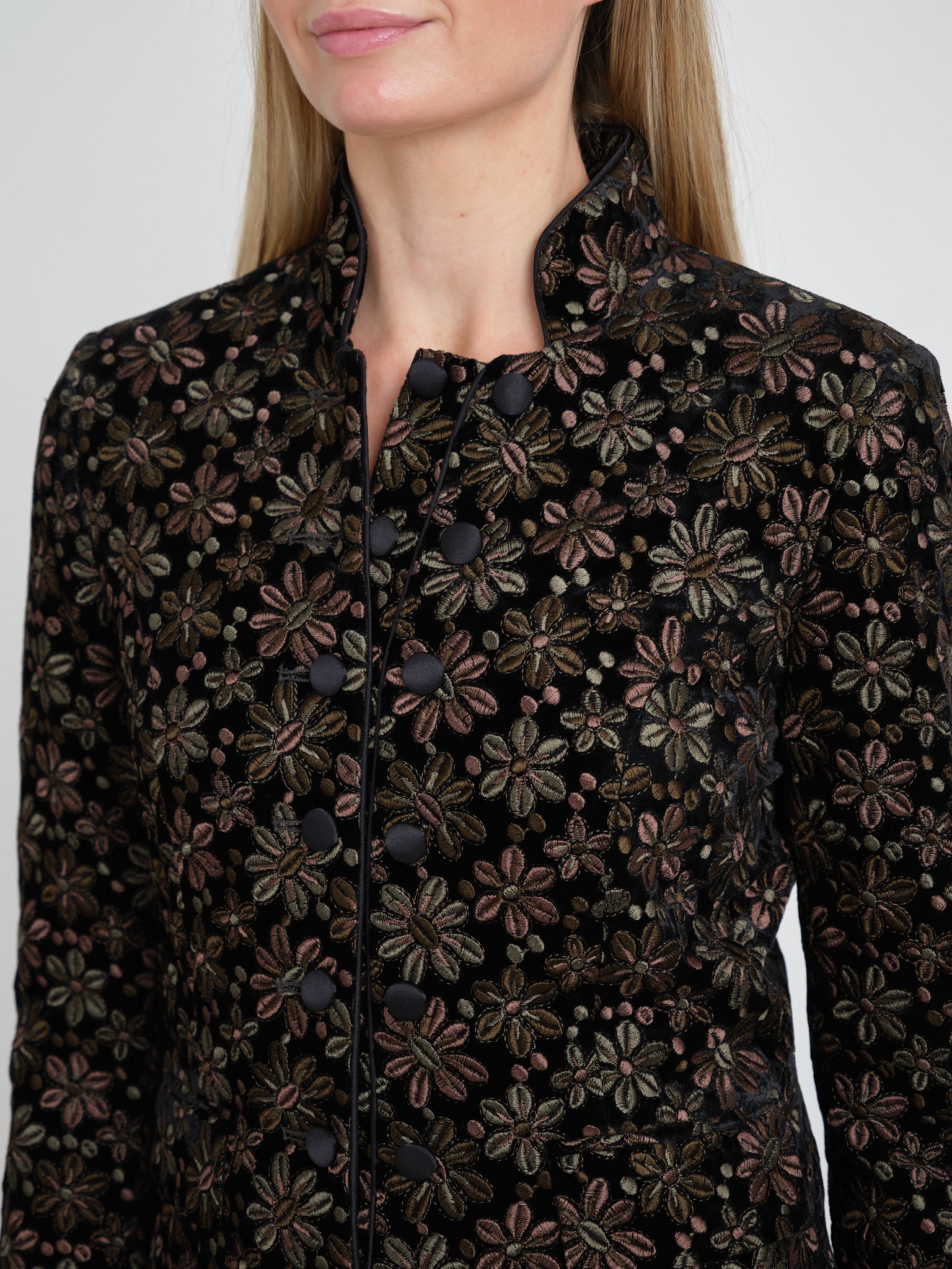 Waterloo Coat Black Olive Gunnersbury Silk Velvet