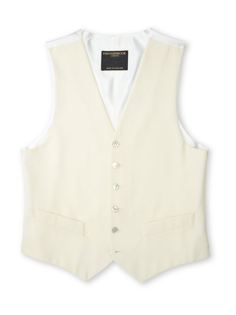 Cream Gabardine Wool Single Breasted 6 Button Waistcoat
