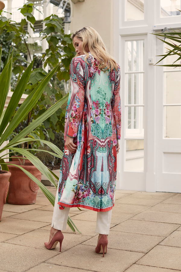 Carnaby Coat Coral Aqua Chessell Silk Satin