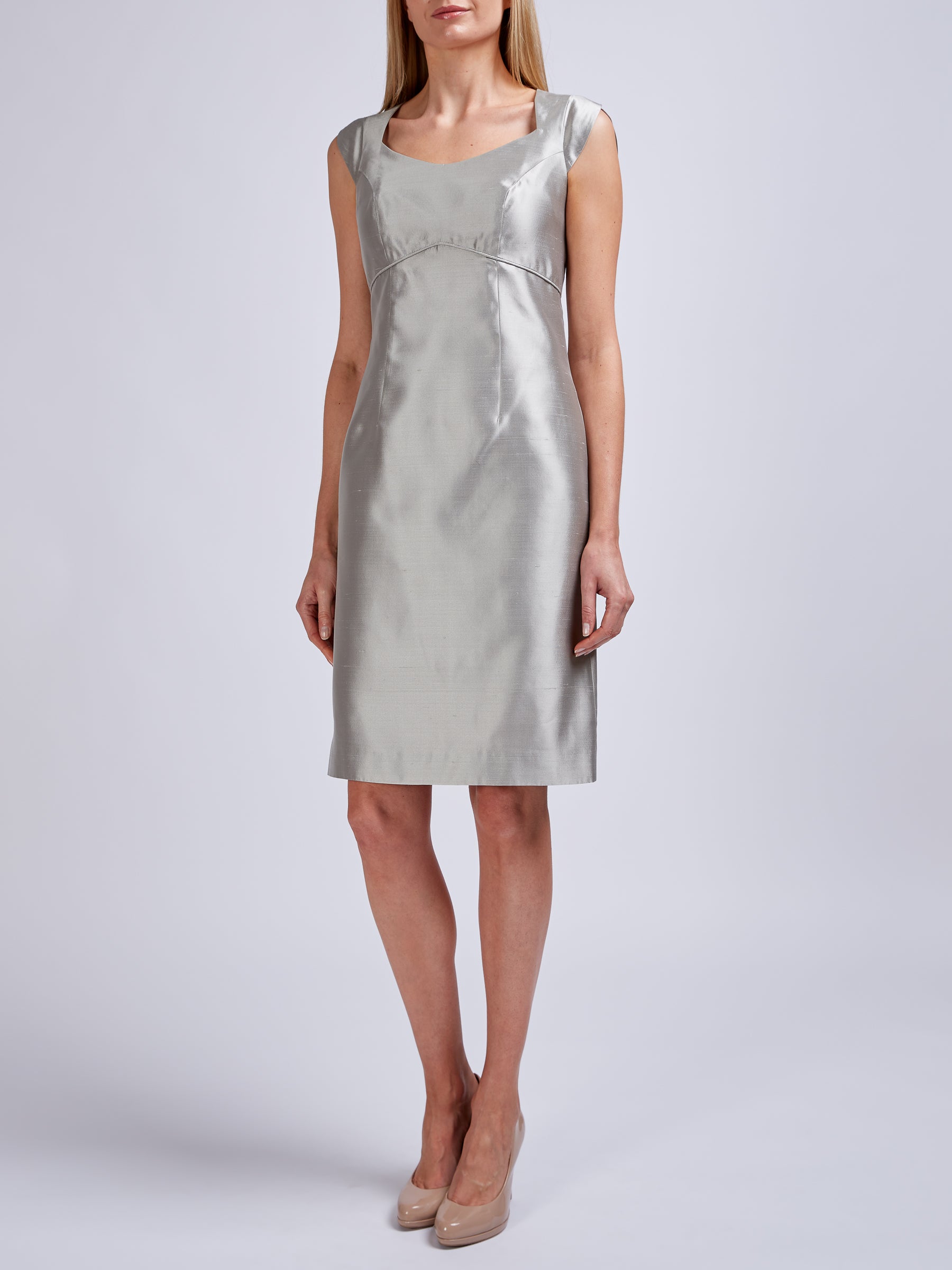 Josephine Dress Grey Plain Silk Shantung